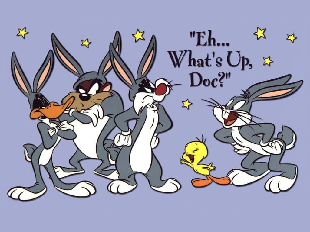 Bugs Bunny, cartoon rabbits, small yellow bird, SD Desktop Wallpaper