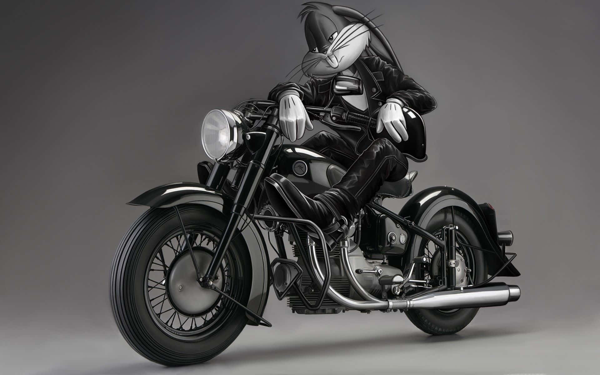 Bugs Bunny, leather gear, gleaming black motorcycle, Full HD Desktop Wallpaper