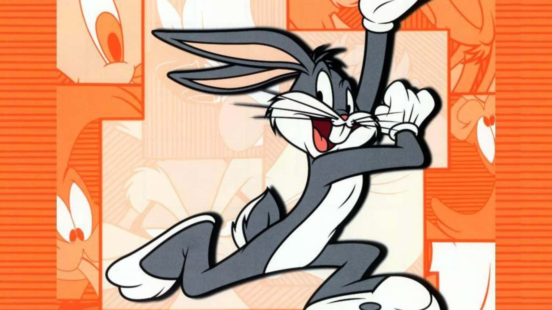 Bugs Bunny, Classic cartoon rabbit, vibrant orange background, Full HD Desktop Wallpaper
