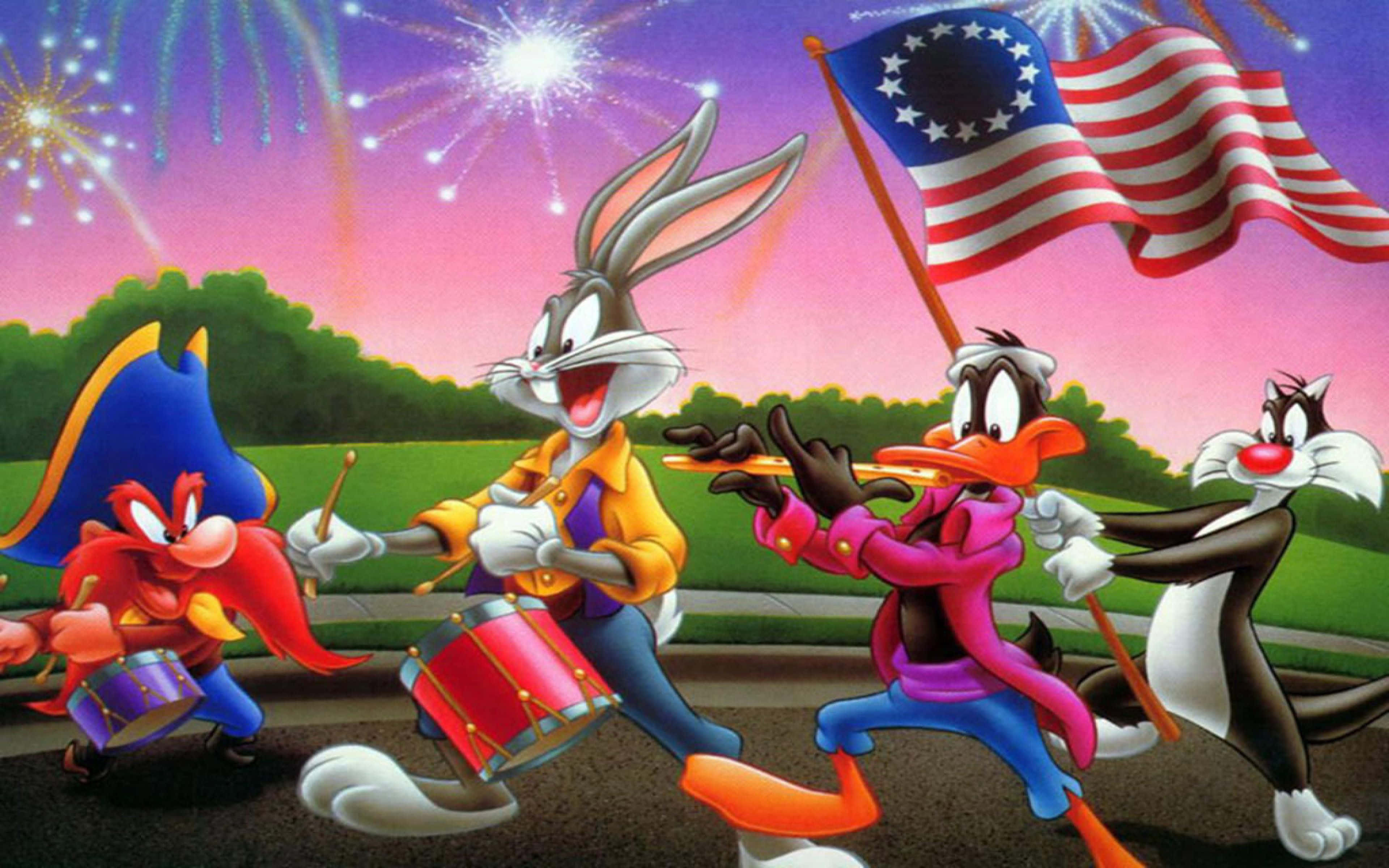 Bugs Bunny, twilight, fireworks, 4K Desktop Wallpaper