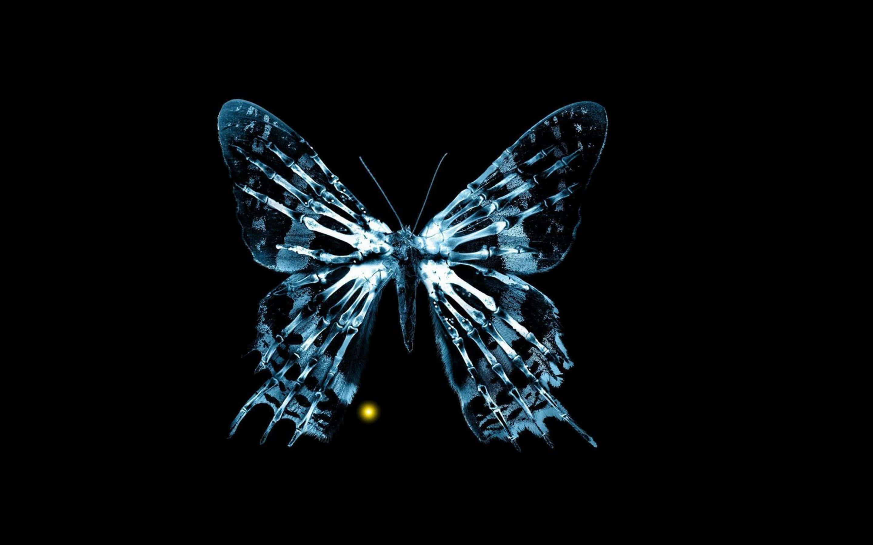 cool butterfly, glowing blue butterfly, intricate skeletal wings, 2K Desktop Wallpaper