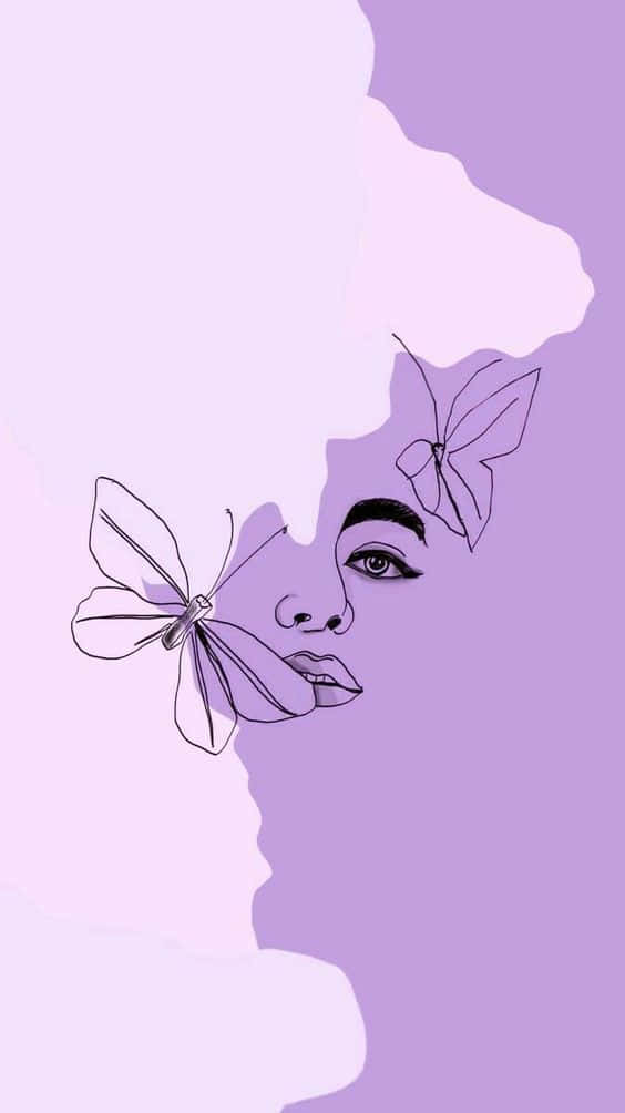 Cool Butterfly, purple illustration, woman's face, SD Phone Wallpaper