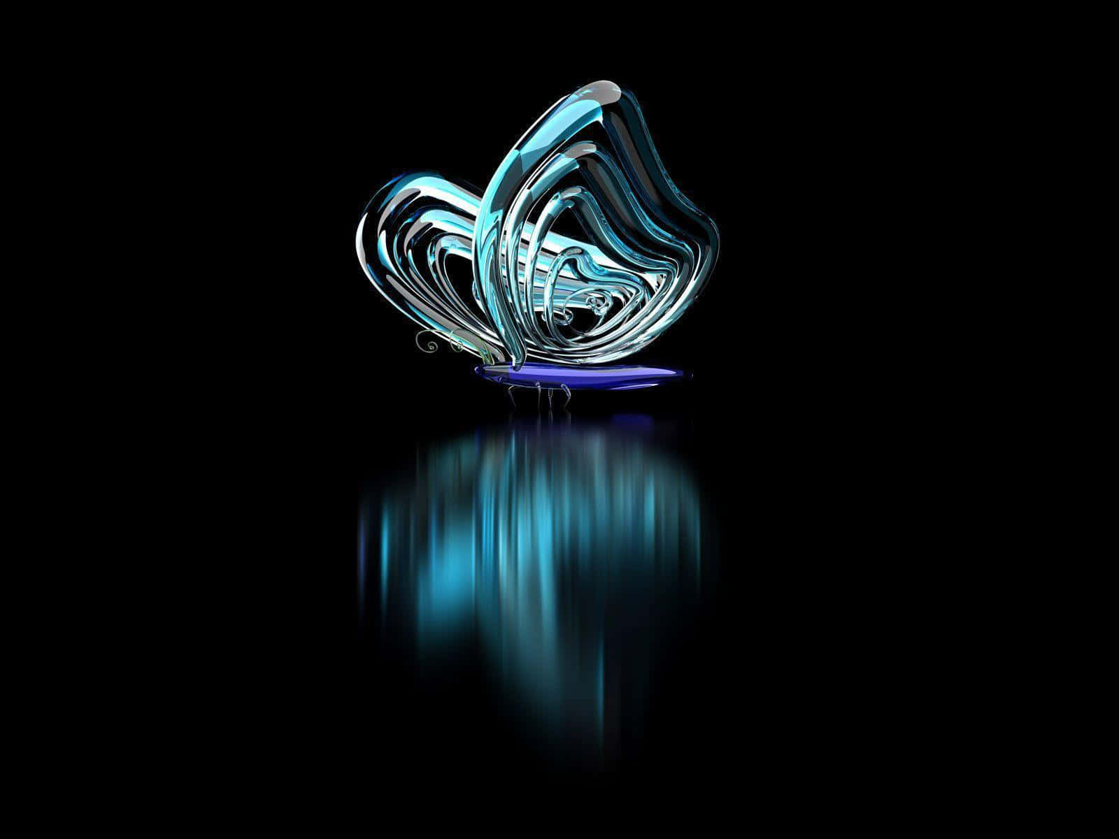 glowing blue glass butterfly sculpture, swirling wings, reflective surface, HD Desktop Wallpaper