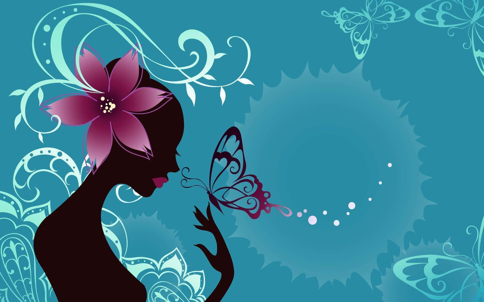 Cool Butterfly, purple flower, teal background, Full HD Desktop Wallpaper