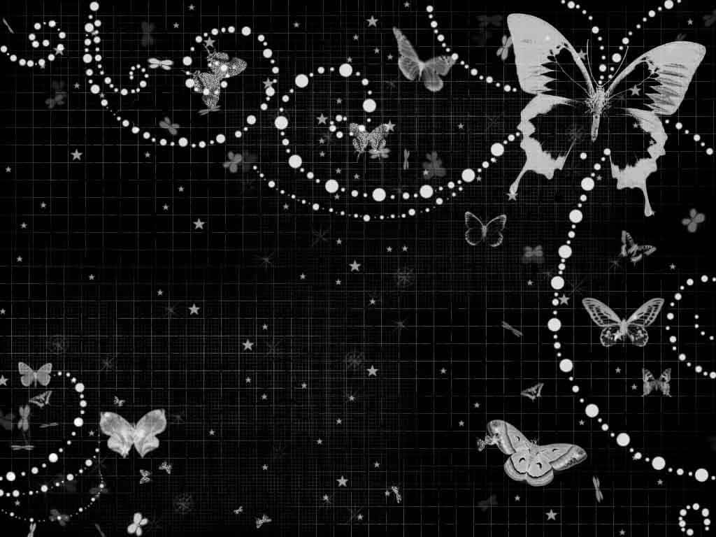 Cool Butterfly, black grid background, white dotted swirls, SD Desktop Wallpaper