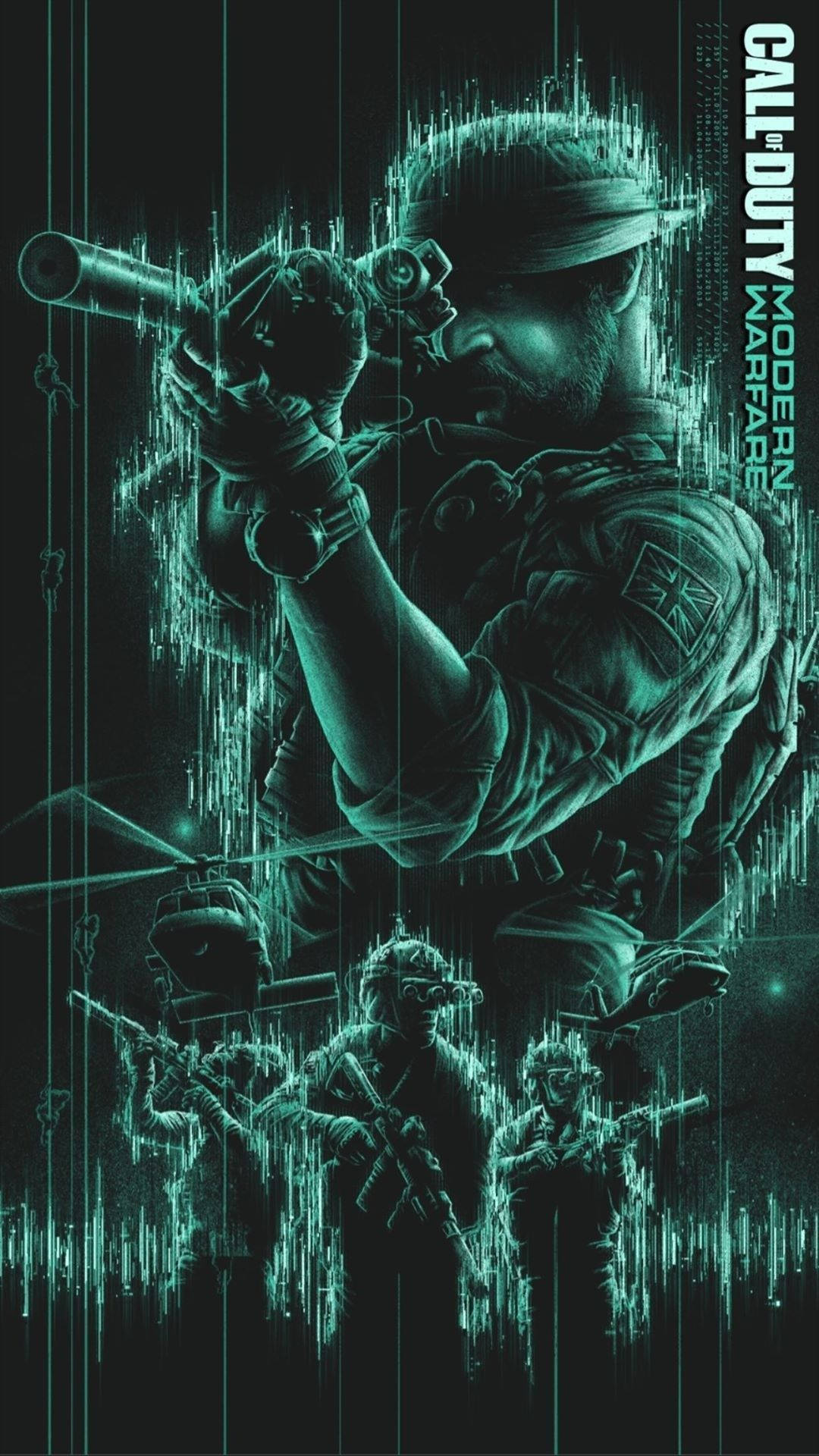 Call Of Duty Modern Warfare, digital glitch art style, teal, Full HD Phone Wallpaper