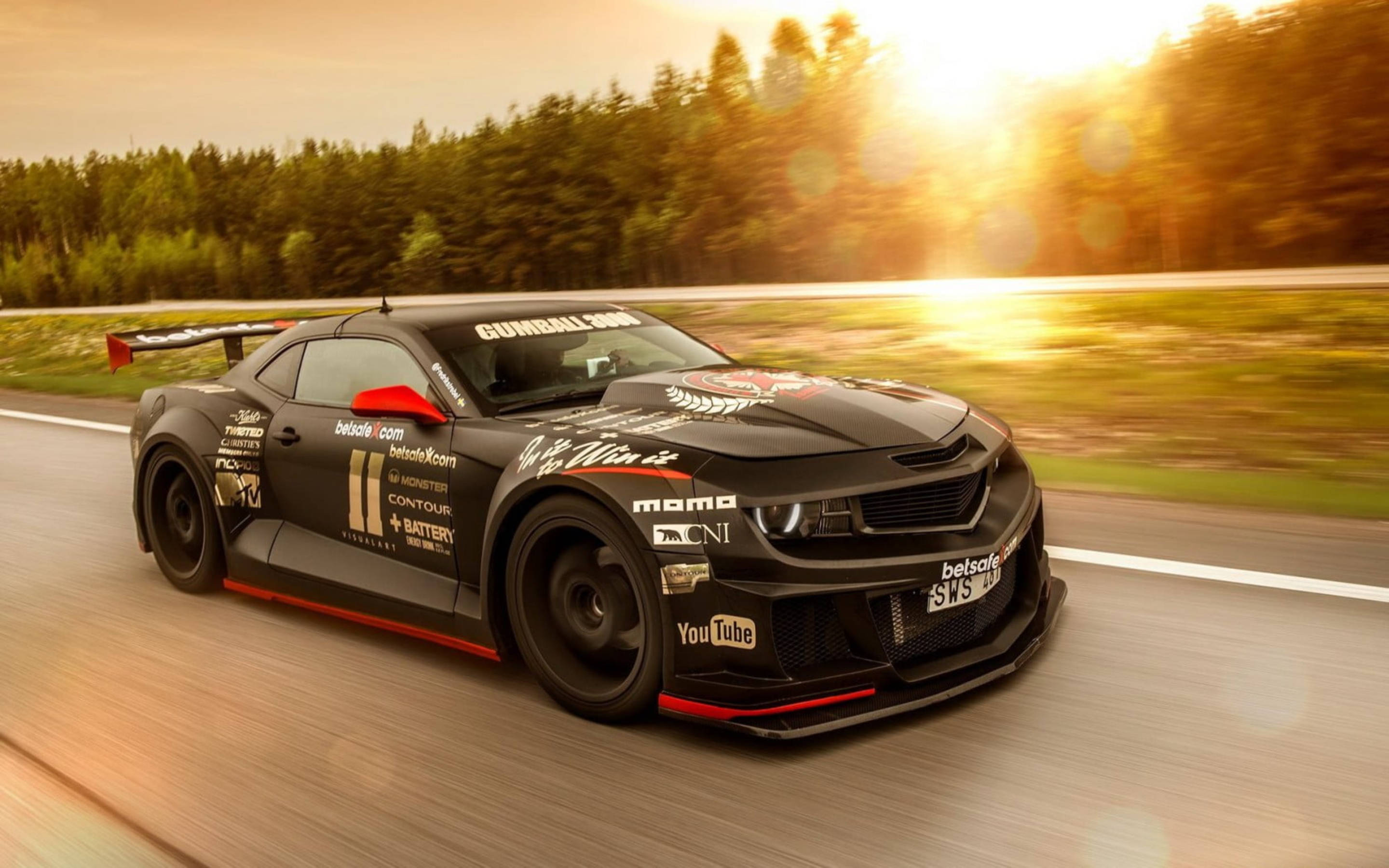 Camaro, muscle car, black, 2K Desktop Wallpaper