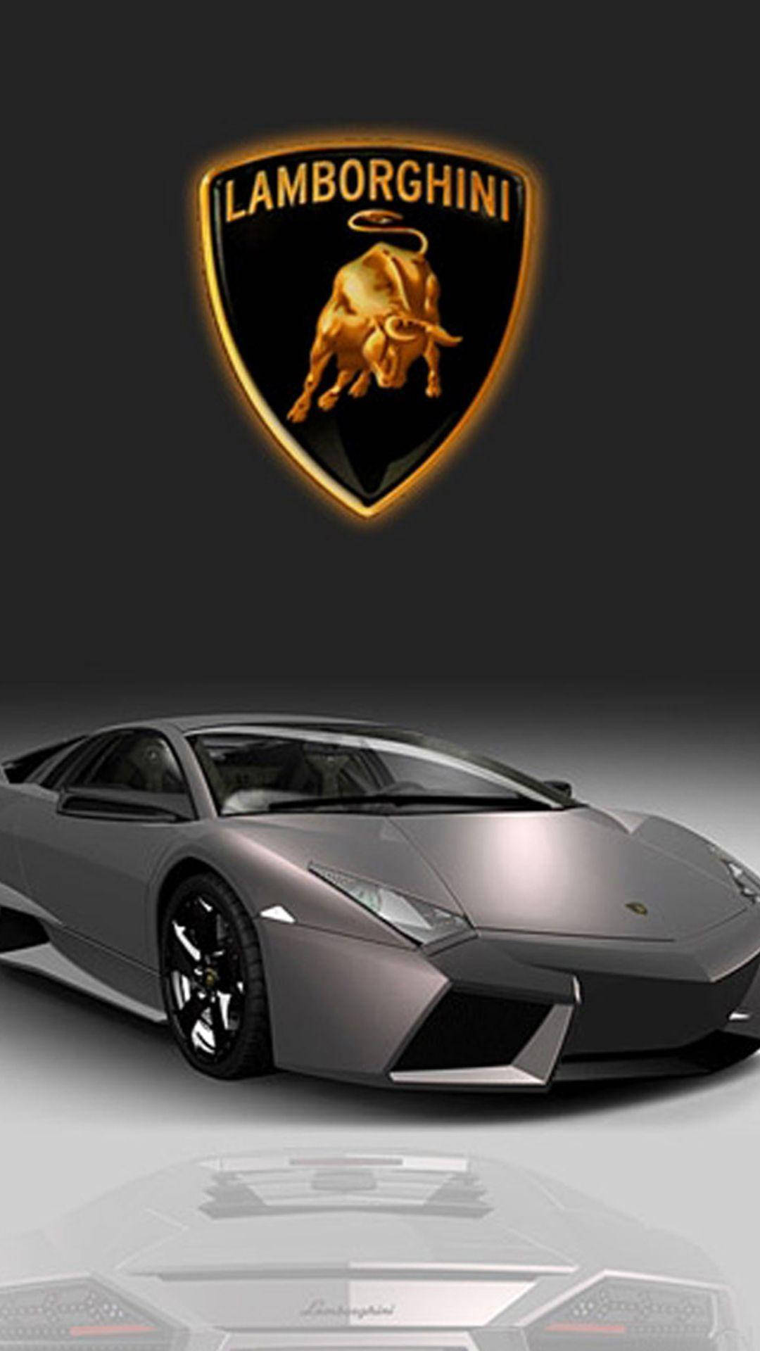Lamborghini, silver, glowing gold bull logo, Full HD Phone Wallpaper