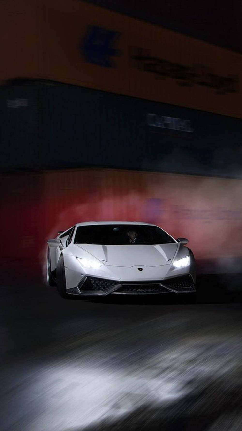 Lamborghini, white Lamborghini, drifts at night, HD Phone Wallpaper