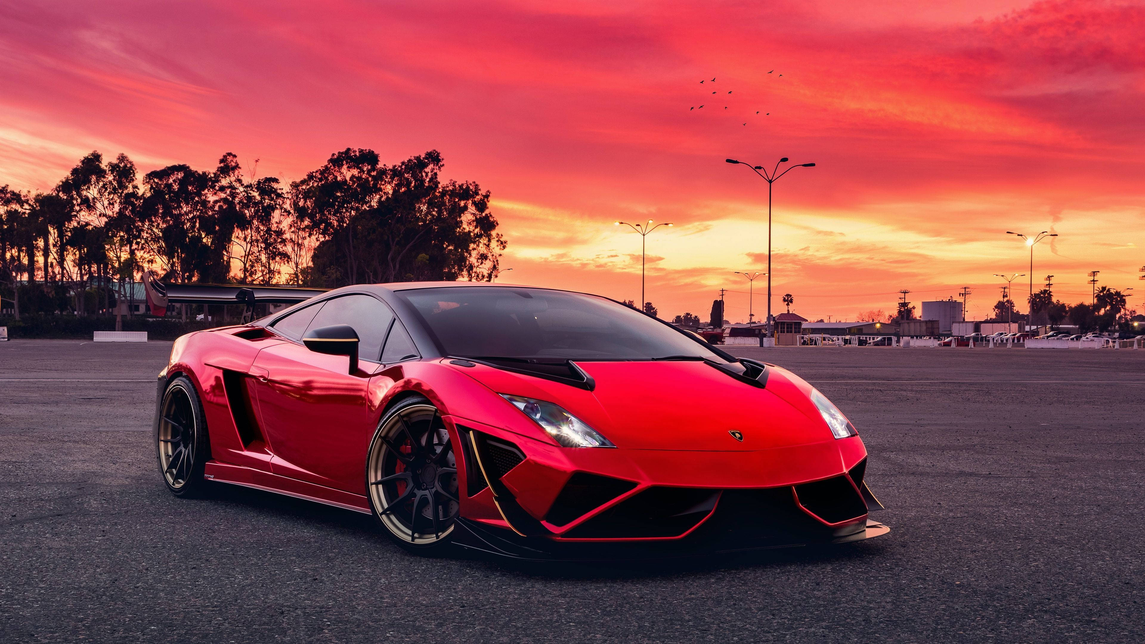 Lamborghini, Sunset Red, modern Lamborghini, 4K Desktop Wallpaper