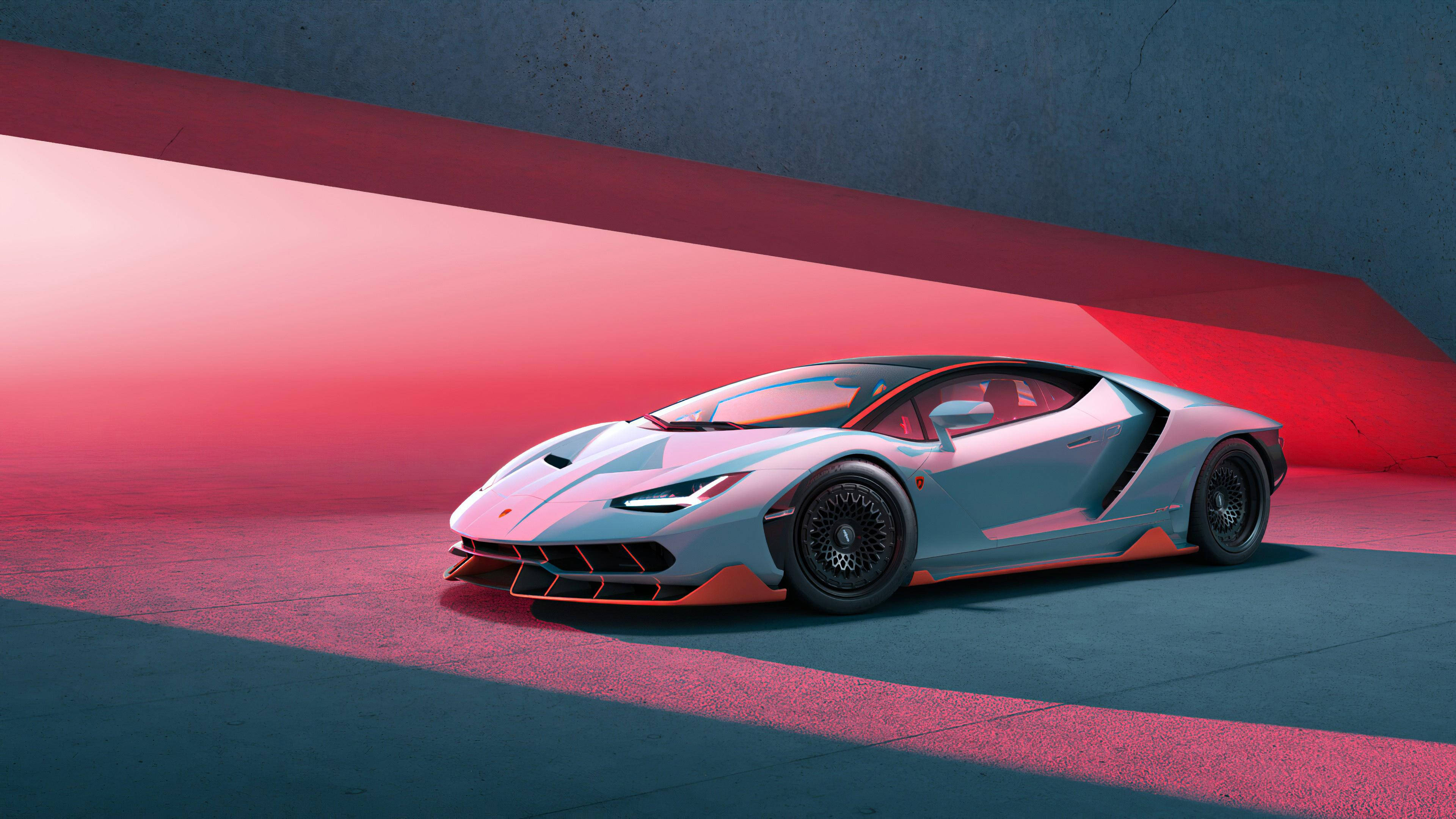 Lamborghini, silver, orange accents, 4K Desktop Wallpaper
