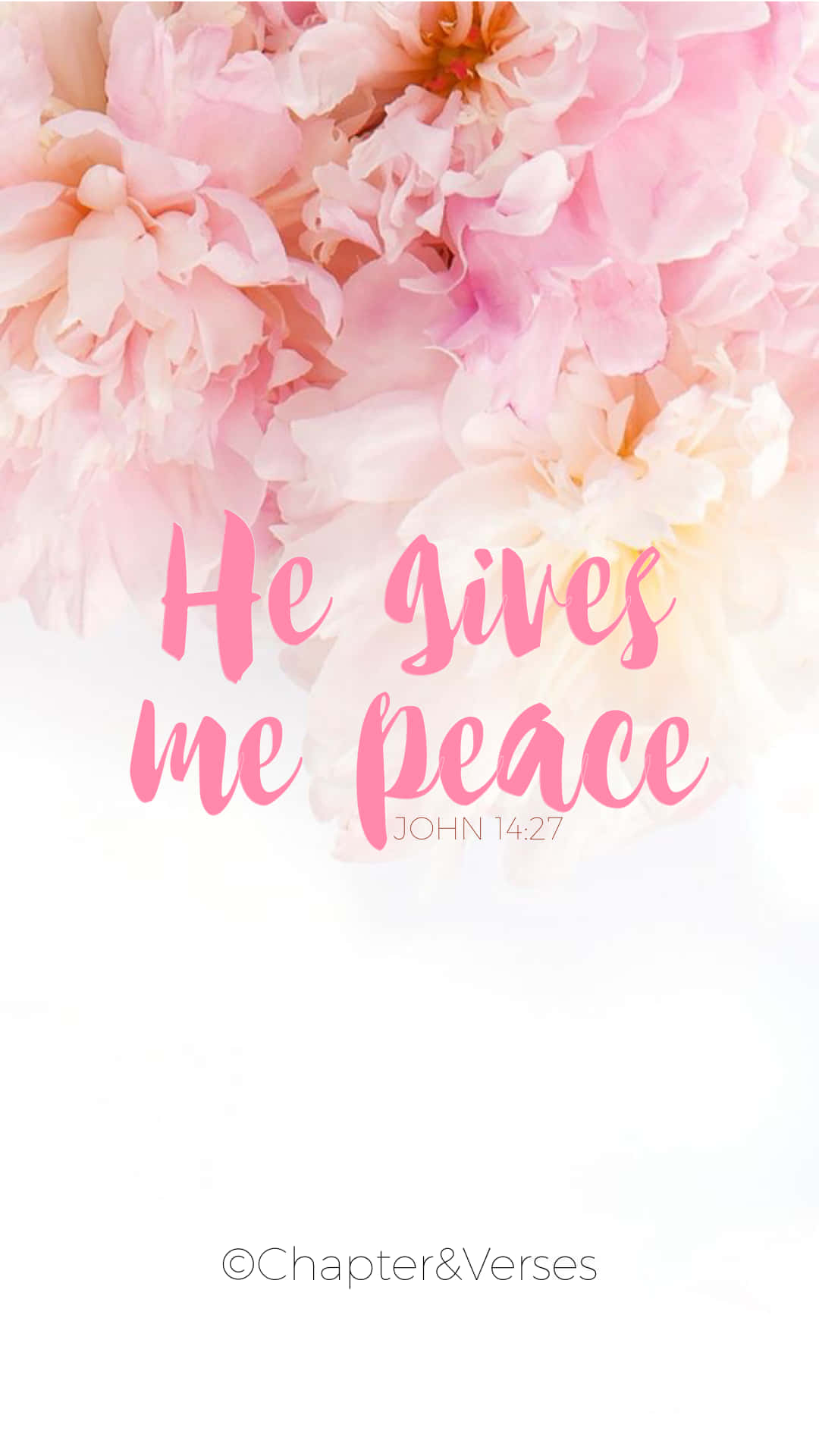 He gives me peace, soft pink peonies, elegant cursive text, Full HD Phone Wallpaper