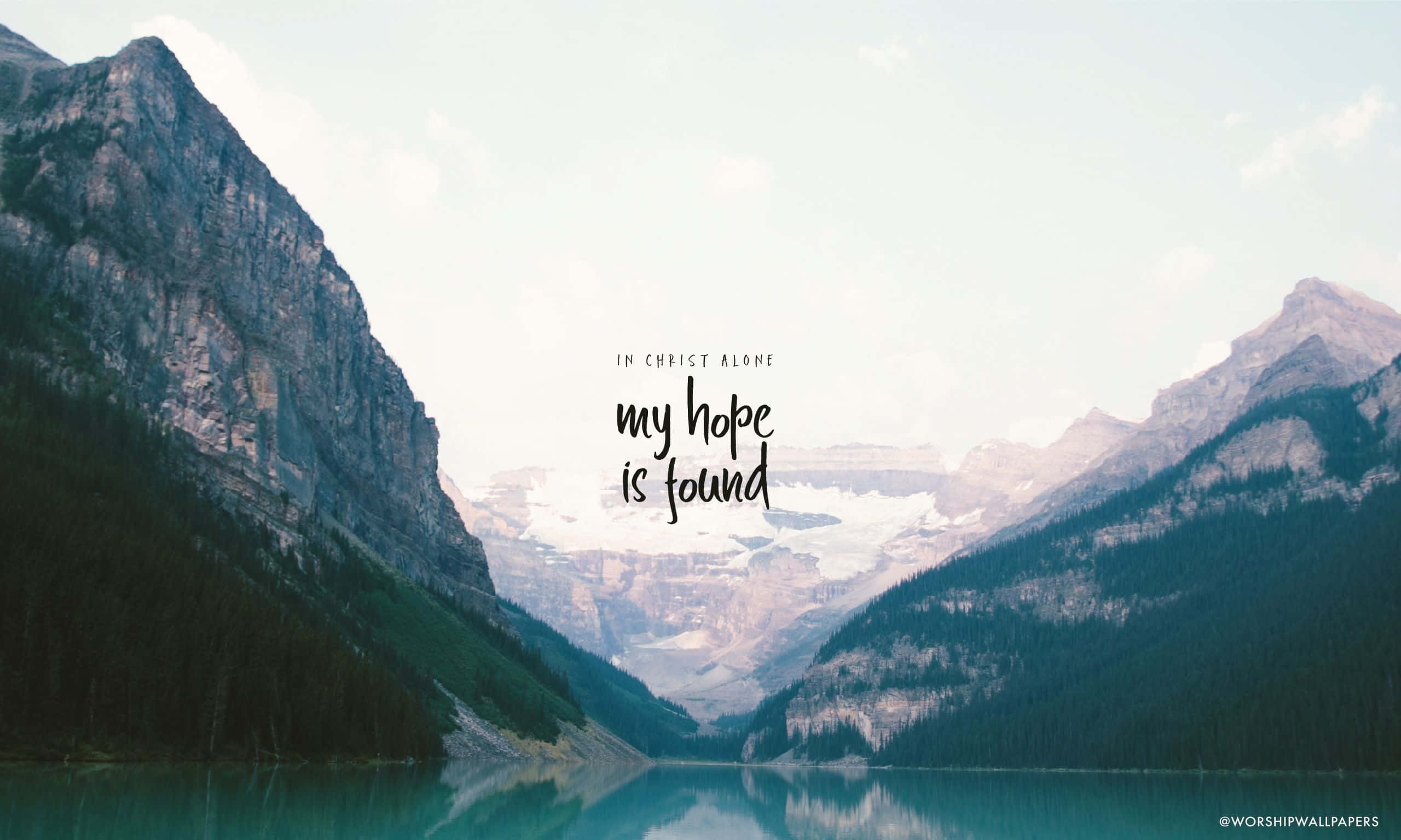 Cool Christian, mountain lake, towering peaks, 2K Desktop Wallpaper