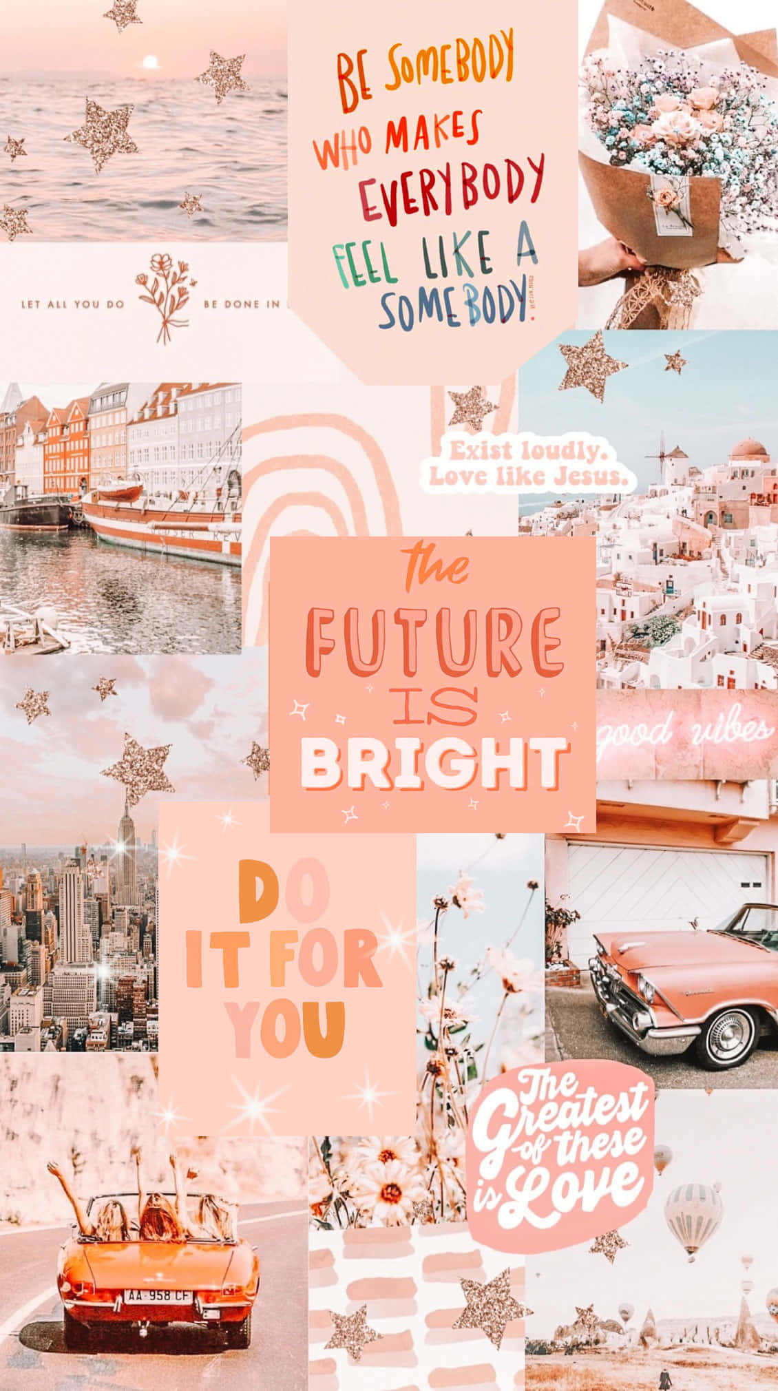 Cool Collage, pastel-toned, glittery stars, Full HD Phone Wallpaper
