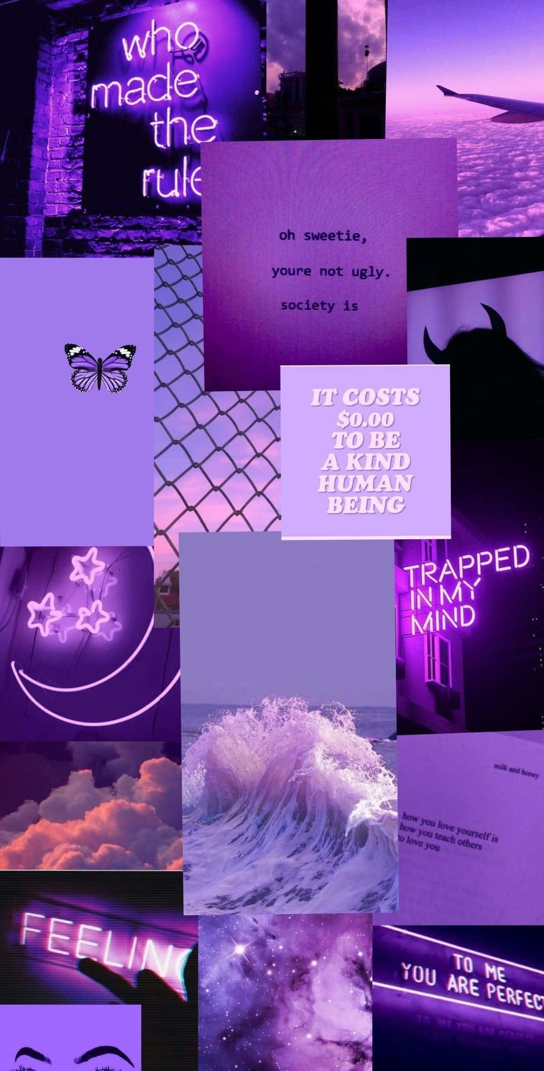 purple collage, Teen Angst Purple Collage, neon signs, Full HD Phone Wallpaper