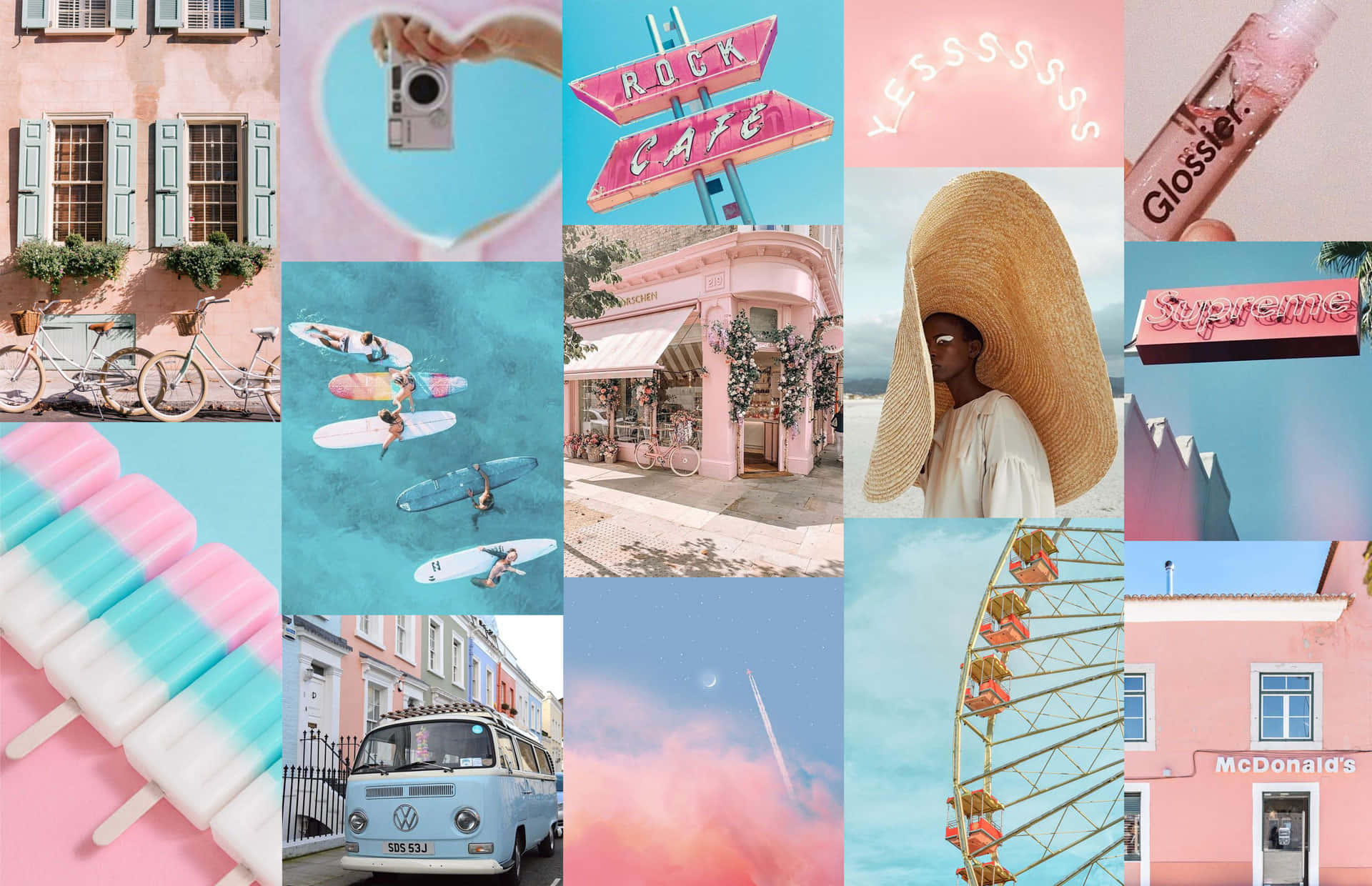 Pink And Blue Cool Collage, pink-themed collage, surfers, Full HD Desktop Wallpaper