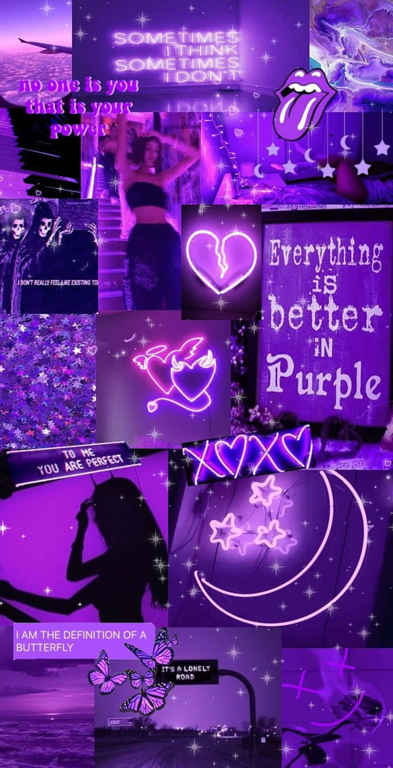 neon signs, butterflies, moon motifs, HD Phone Wallpaper