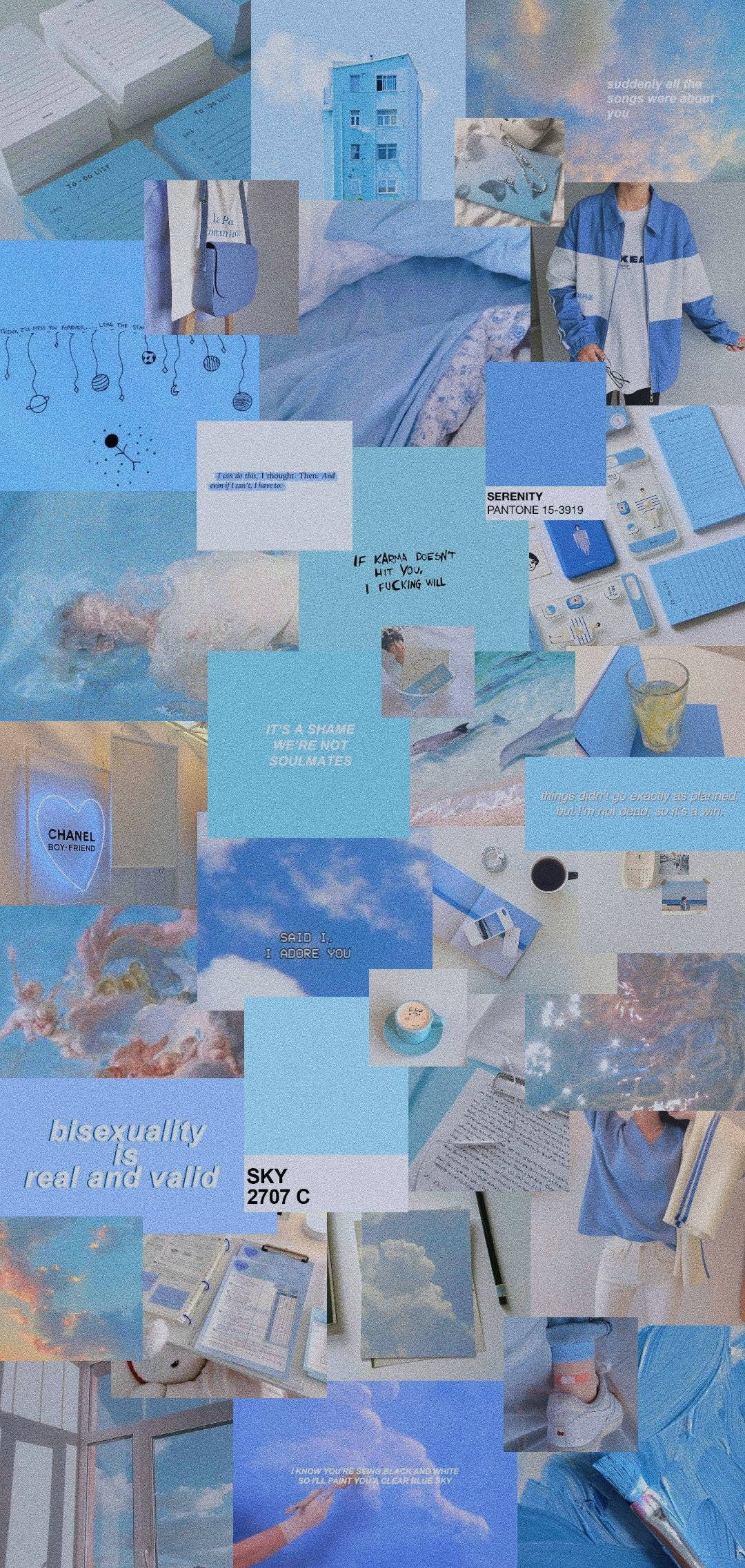 cute collage, dreamy light blue aesthetic, sky clouds, Full HD Phone Wallpaper