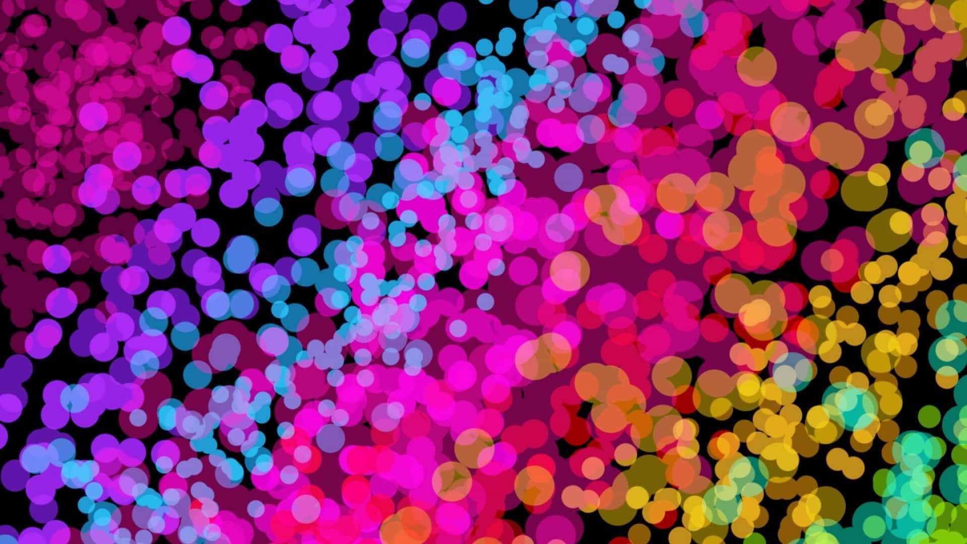 Vibrant colorful bokeh circles, black background, dazzling abstract pattern, Full HD Desktop Wallpaper