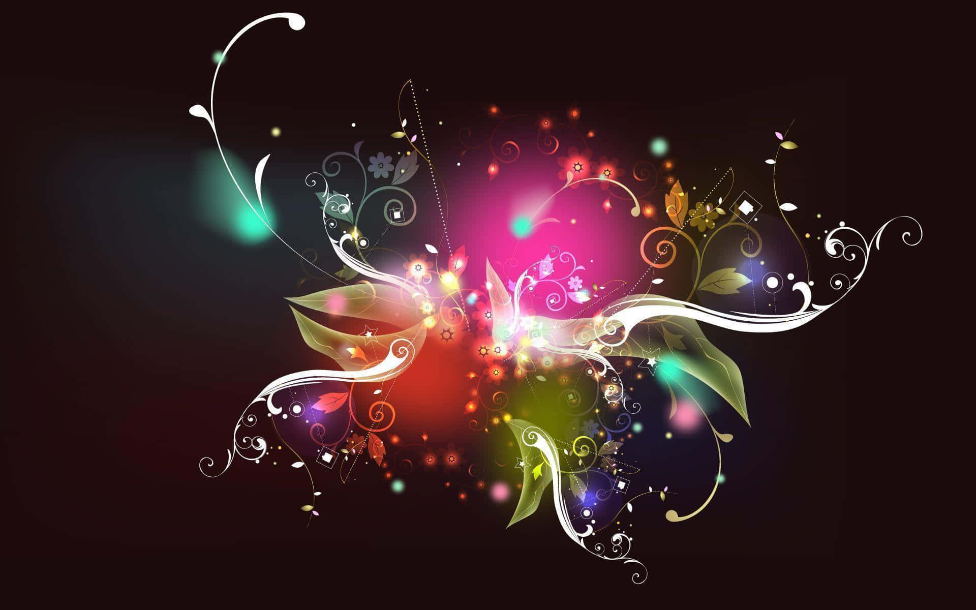 vibrant glowing floral swirls, radiant center, dark background, Full HD Desktop Wallpaper
