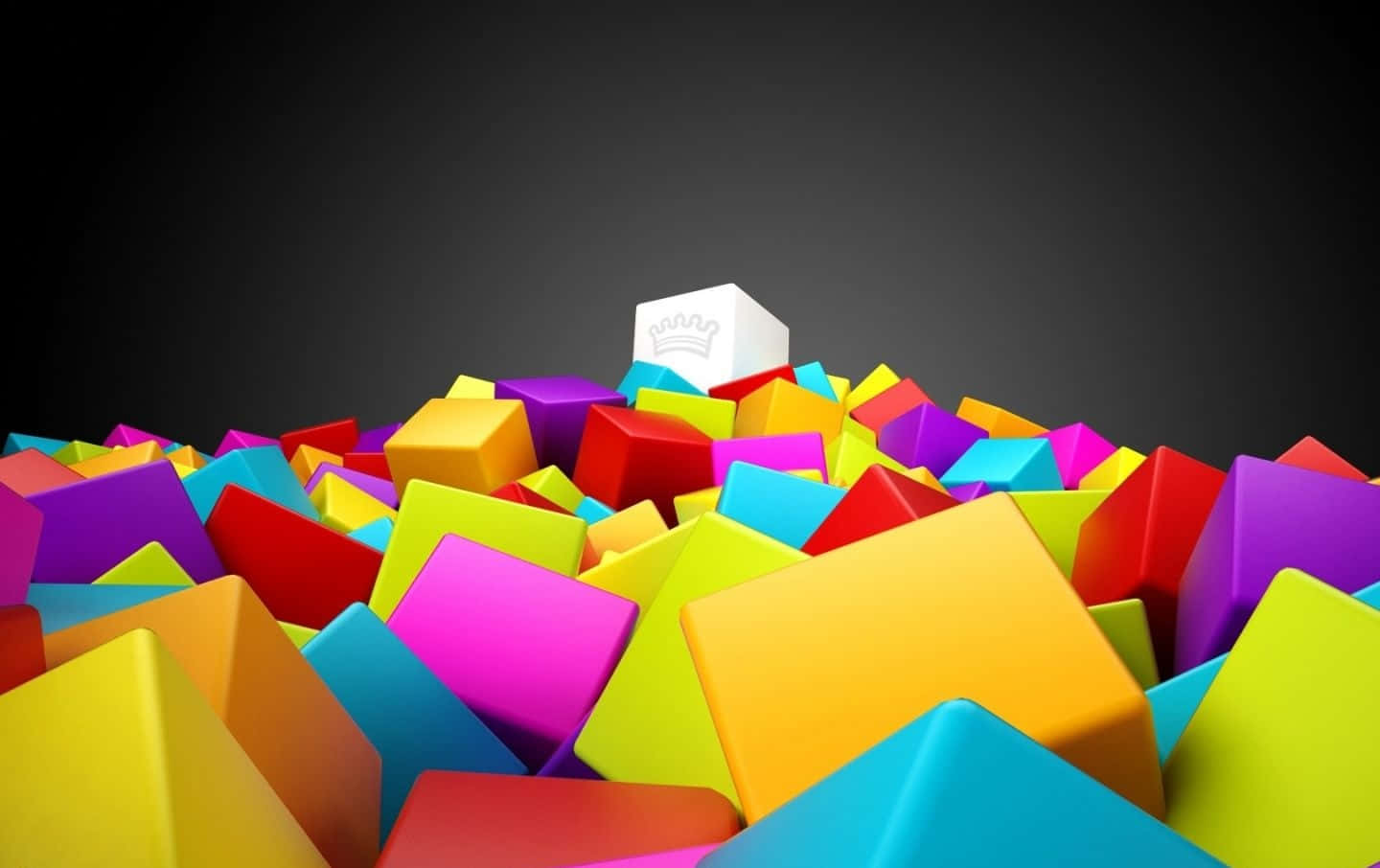 colorful cubes, white cube, dark gradient background, HD Desktop Wallpaper