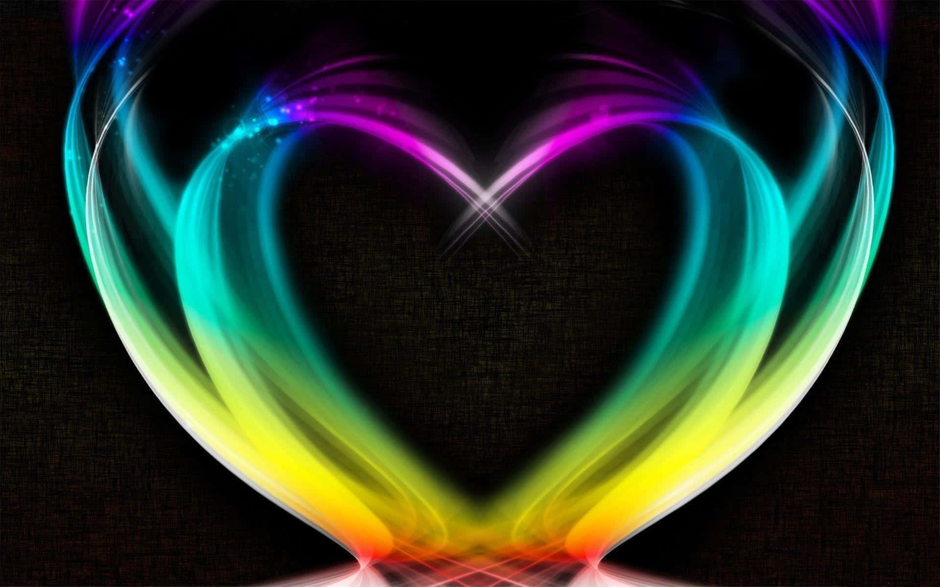 rainbow, glowing, heart shape, Full HD Desktop Wallpaper