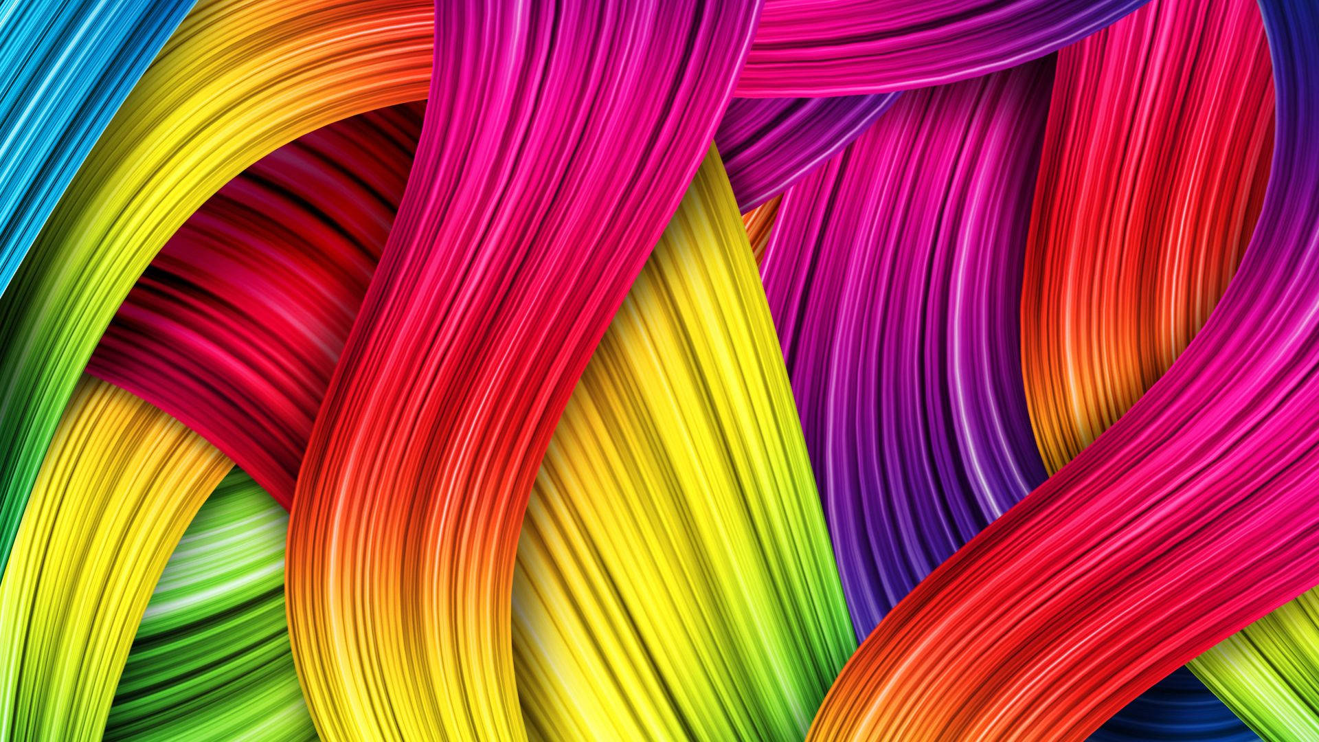 rainbow-colored ribbons, glossy highlights, dynamic abstract pattern, Full HD Desktop Wallpaper