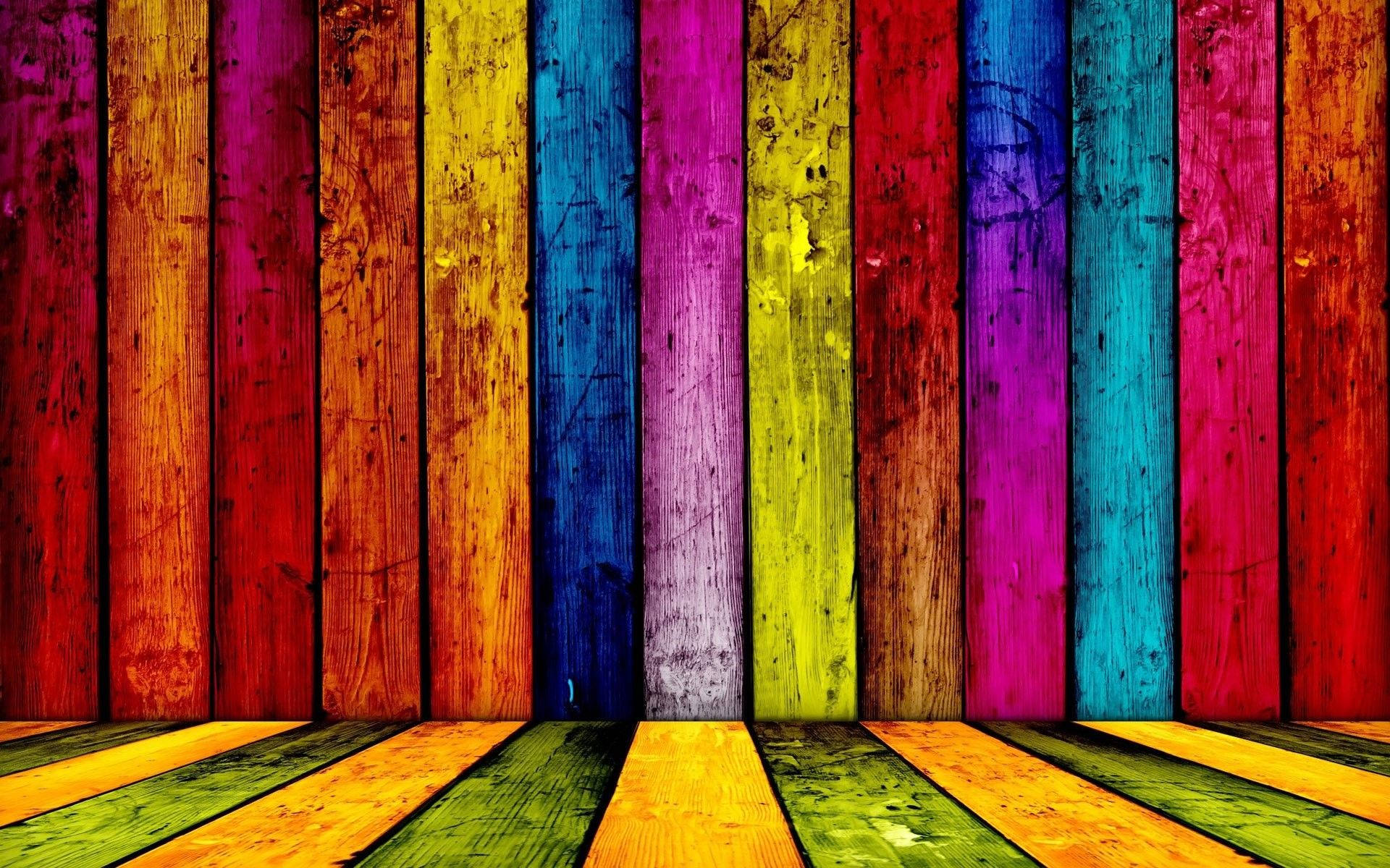 rainbow-colored, wooden planks, striped wall, Full HD Desktop Wallpaper