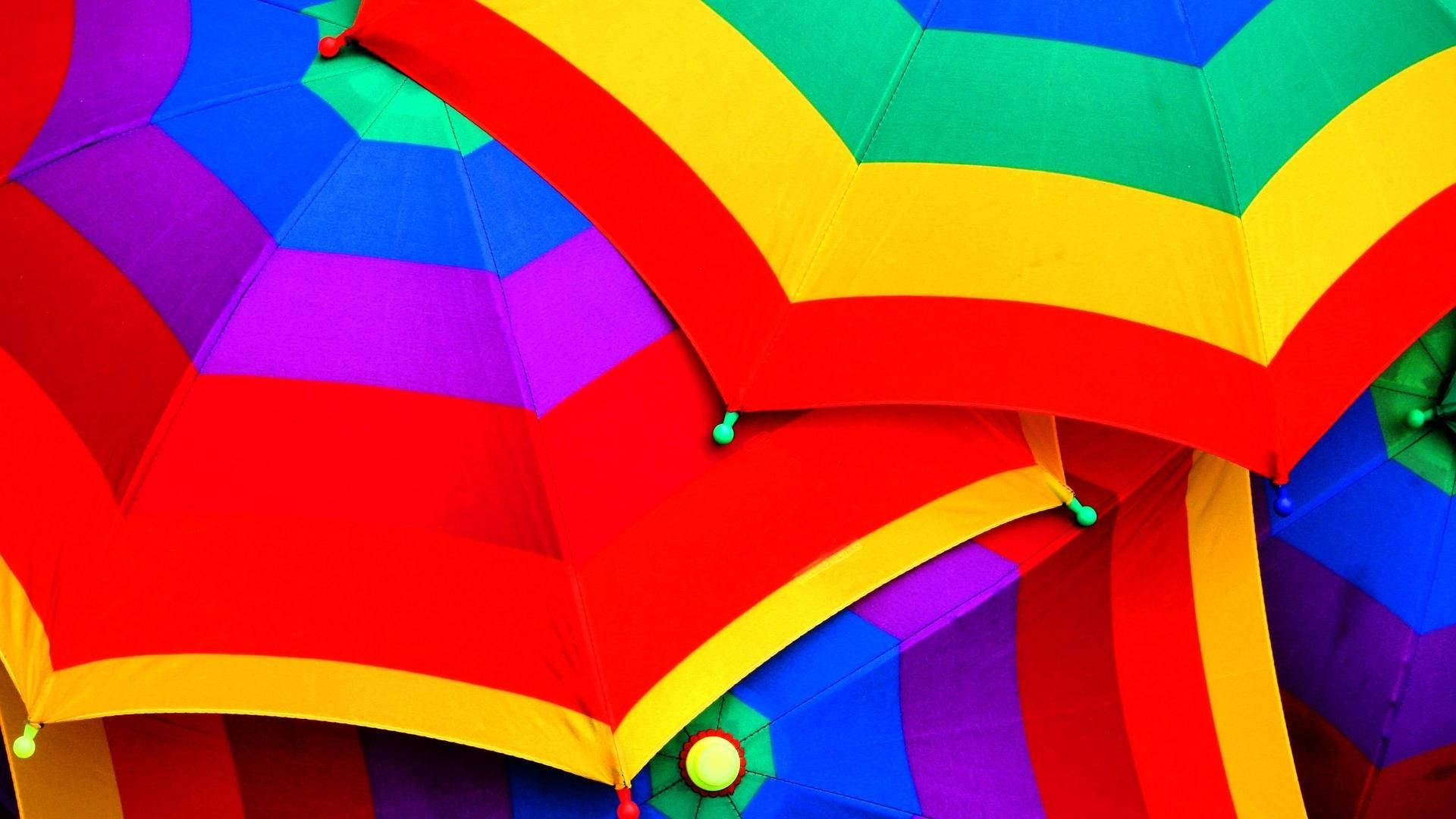 rainbow-colored umbrellas, dynamic, colorful pattern, bright background, Full HD Desktop Wallpaper
