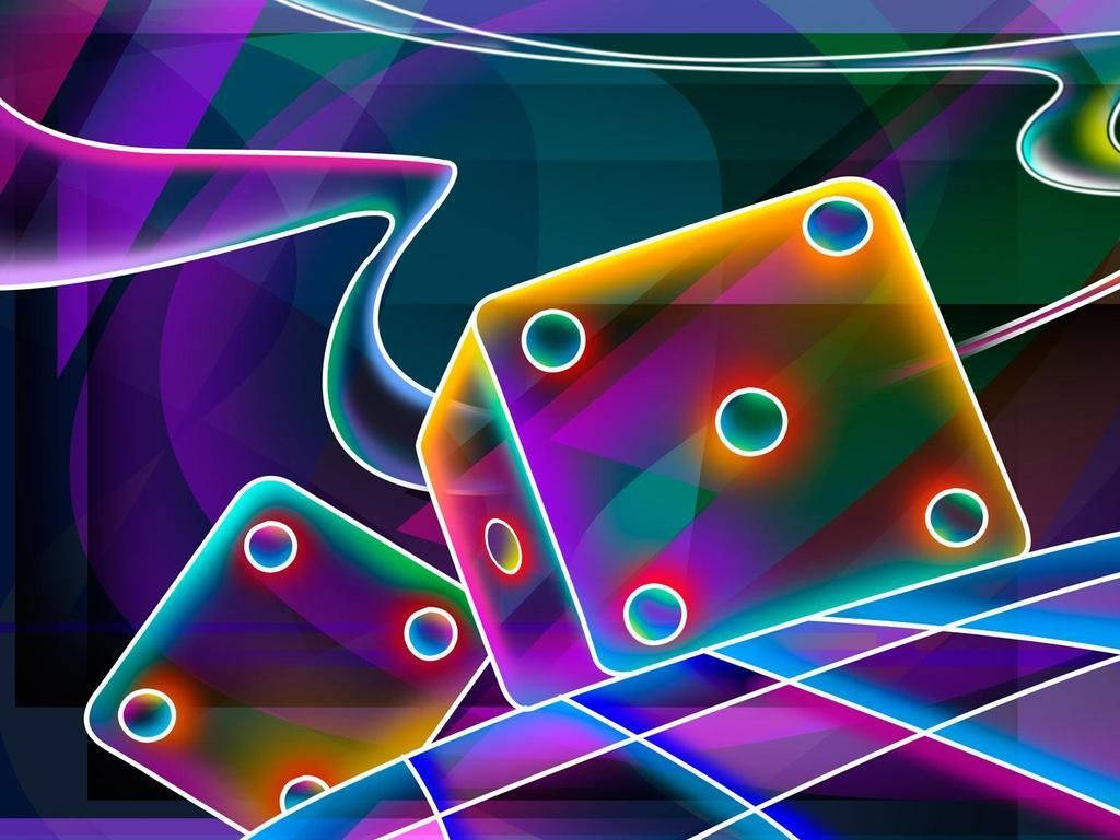 neon dice, swirling abstract background, electric purples, SD Desktop Wallpaper