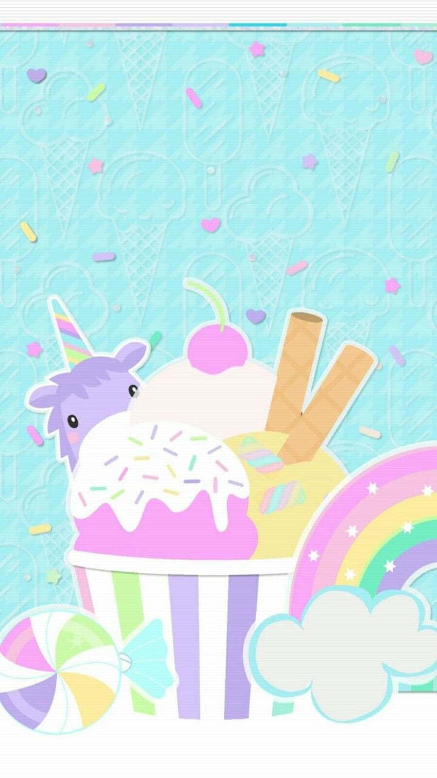 purple unicorn, giant ice cream cup, rainbow sprinkles, HD Phone Wallpaper