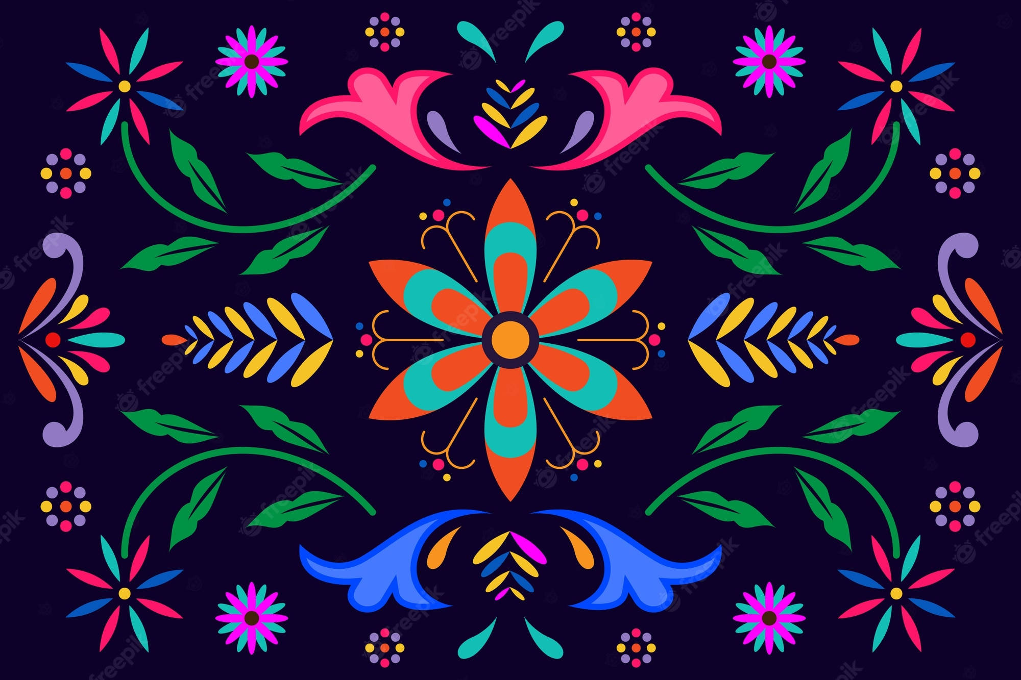 Cool Mexican, floral pattern, bold colors, Full HD Desktop Wallpaper