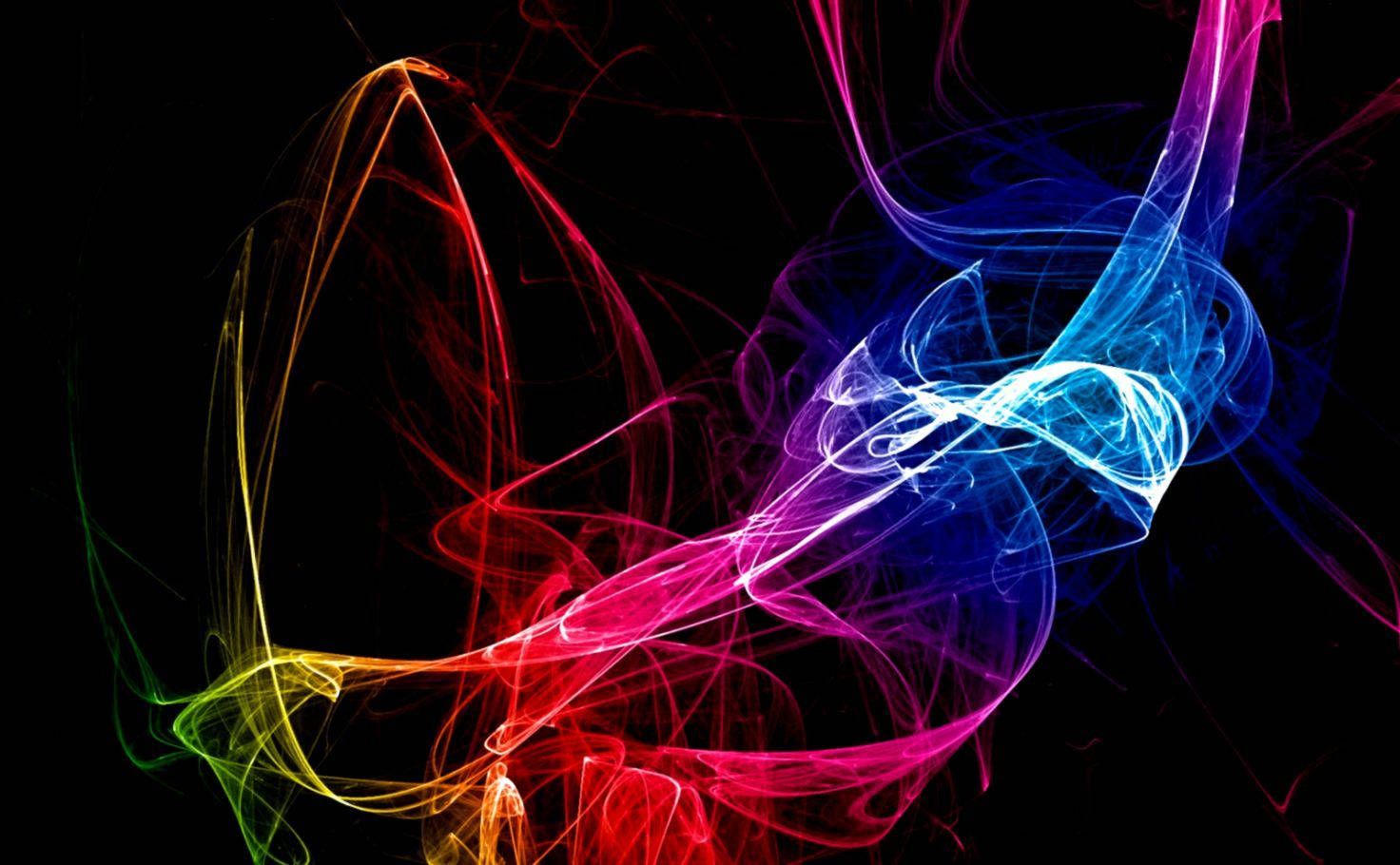 neon smoke, rainbow hues, pitch black background, HD Desktop Wallpaper
