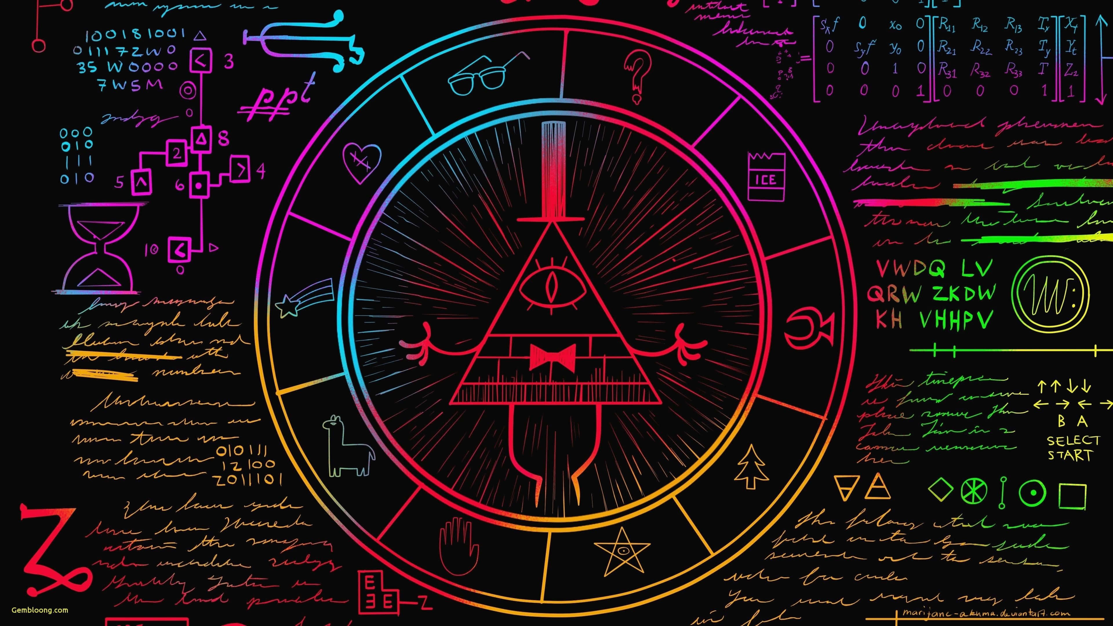 Cool Computer, neon rainbow triangle, eye at its center, 4K Desktop Wallpaper