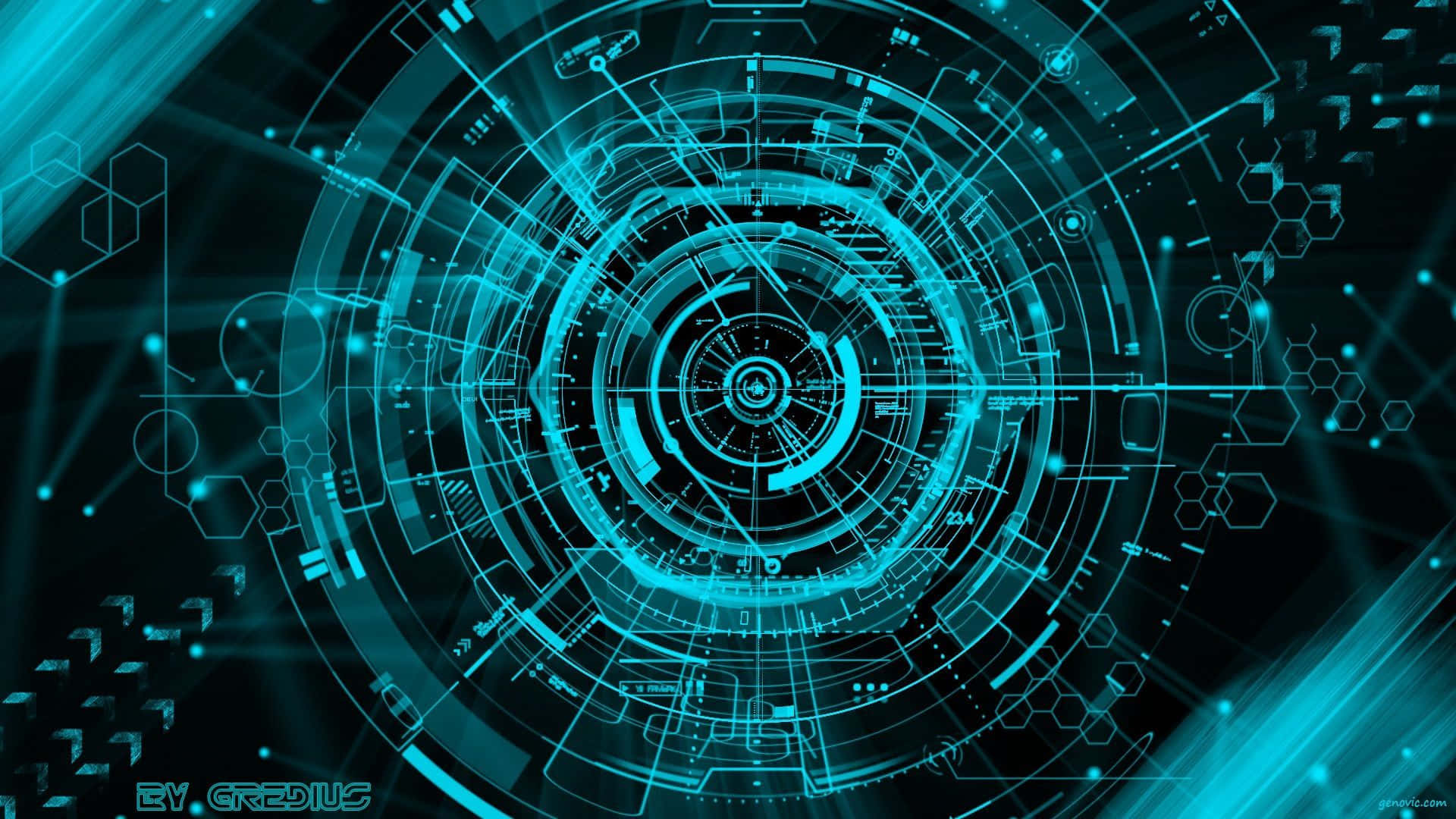 Cool Computer, glowing cyan, futuristic interface, Full HD Desktop Wallpaper