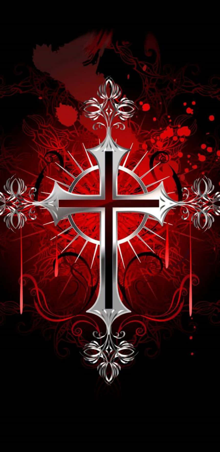 Cool Cross, silver, blood splatters, HD Phone Wallpaper