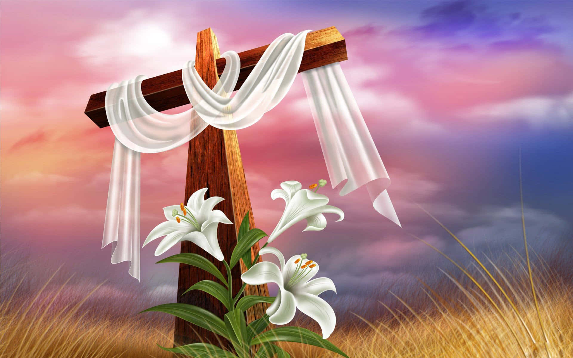 Cool Cross, wooden cross, white cloth, Full HD Desktop Wallpaper