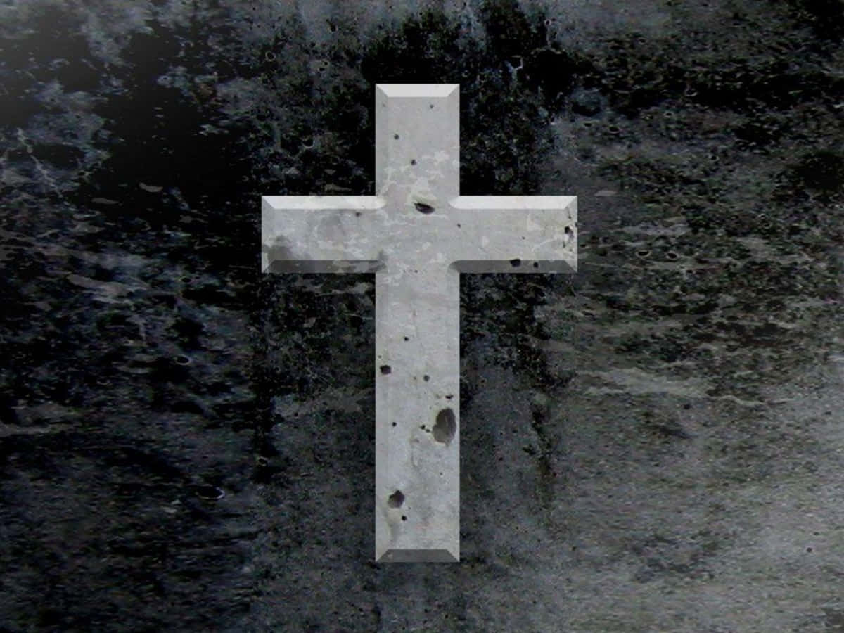 Cool Cross, weathered concrete cross, dark textured stone background, SD Desktop Wallpaper