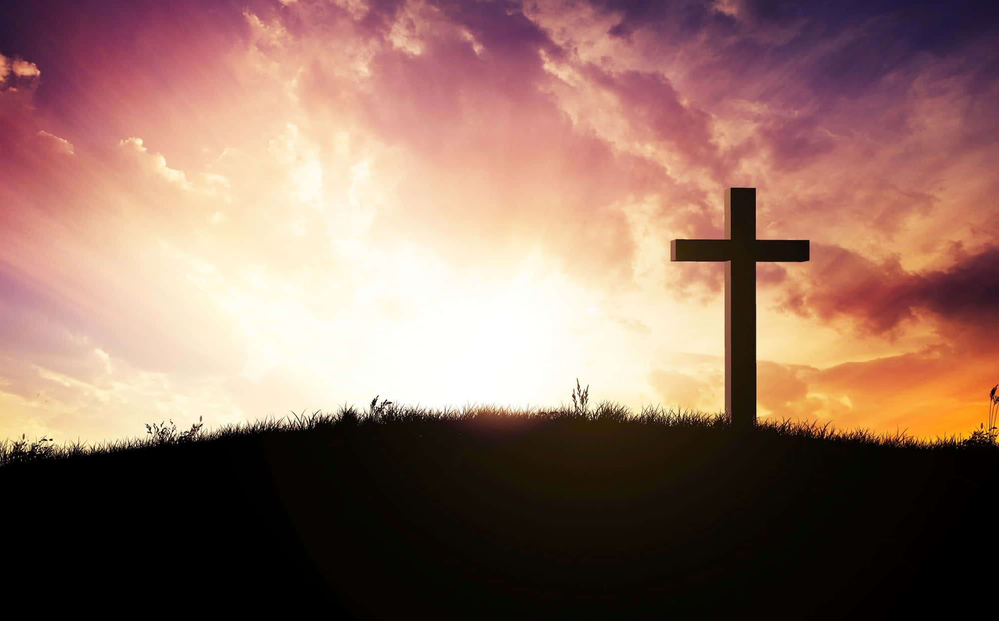 Cool Cross, grunge background, sunset sky, Full HD Desktop Wallpaper