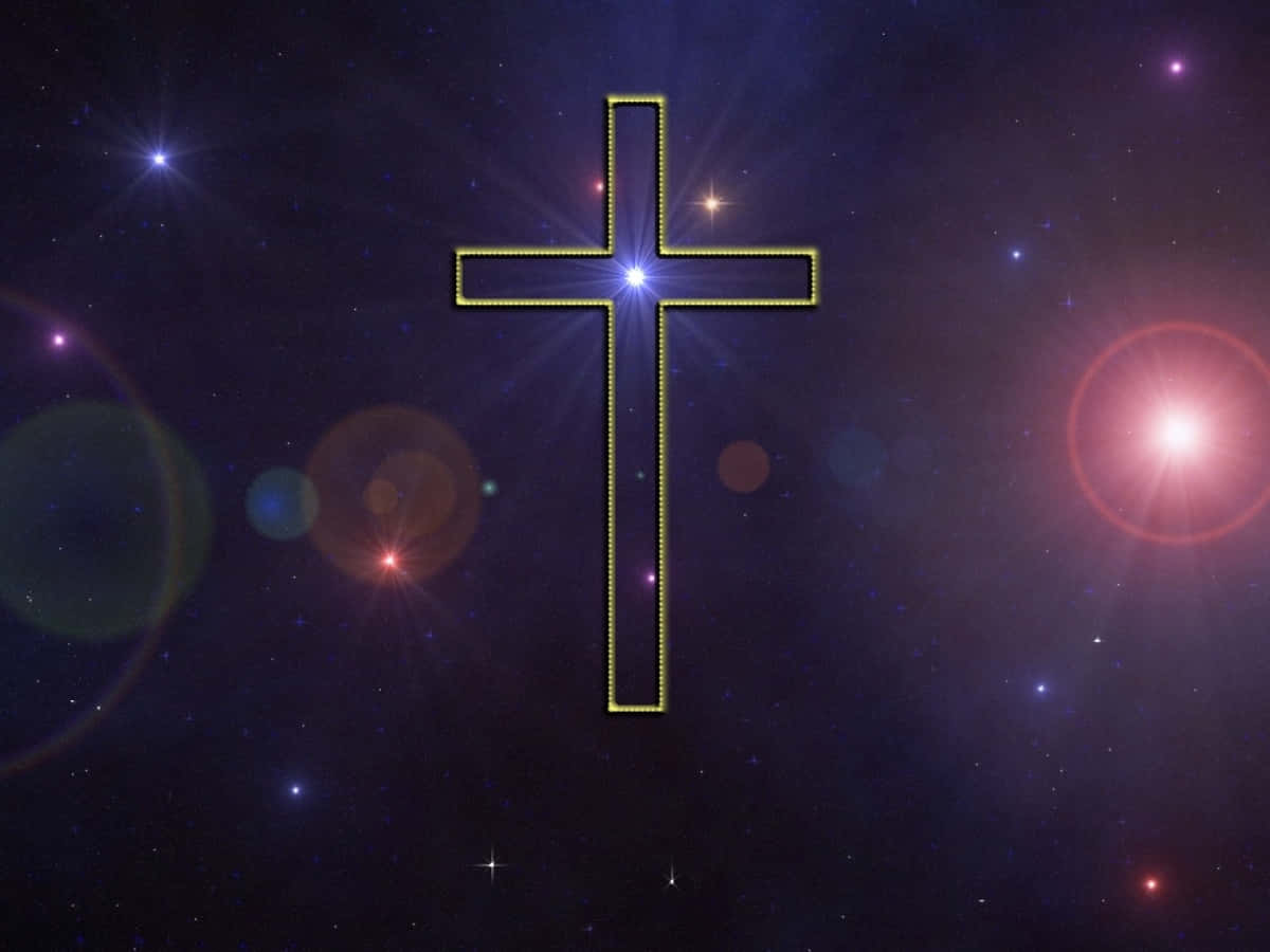 Cool Cross, golden cross, starry cosmic backdrop, SD Desktop Wallpaper