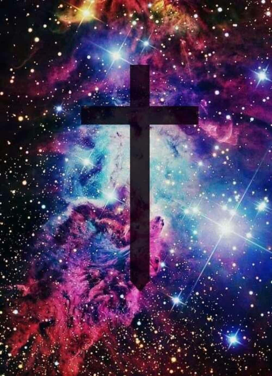 Cool Cross, red background, black cross, SD Phone Wallpaper
