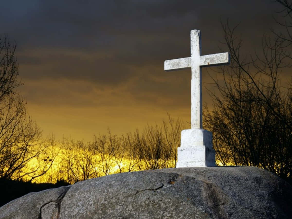 Cool Cross, white cross, gray boulder, SD Desktop Wallpaper