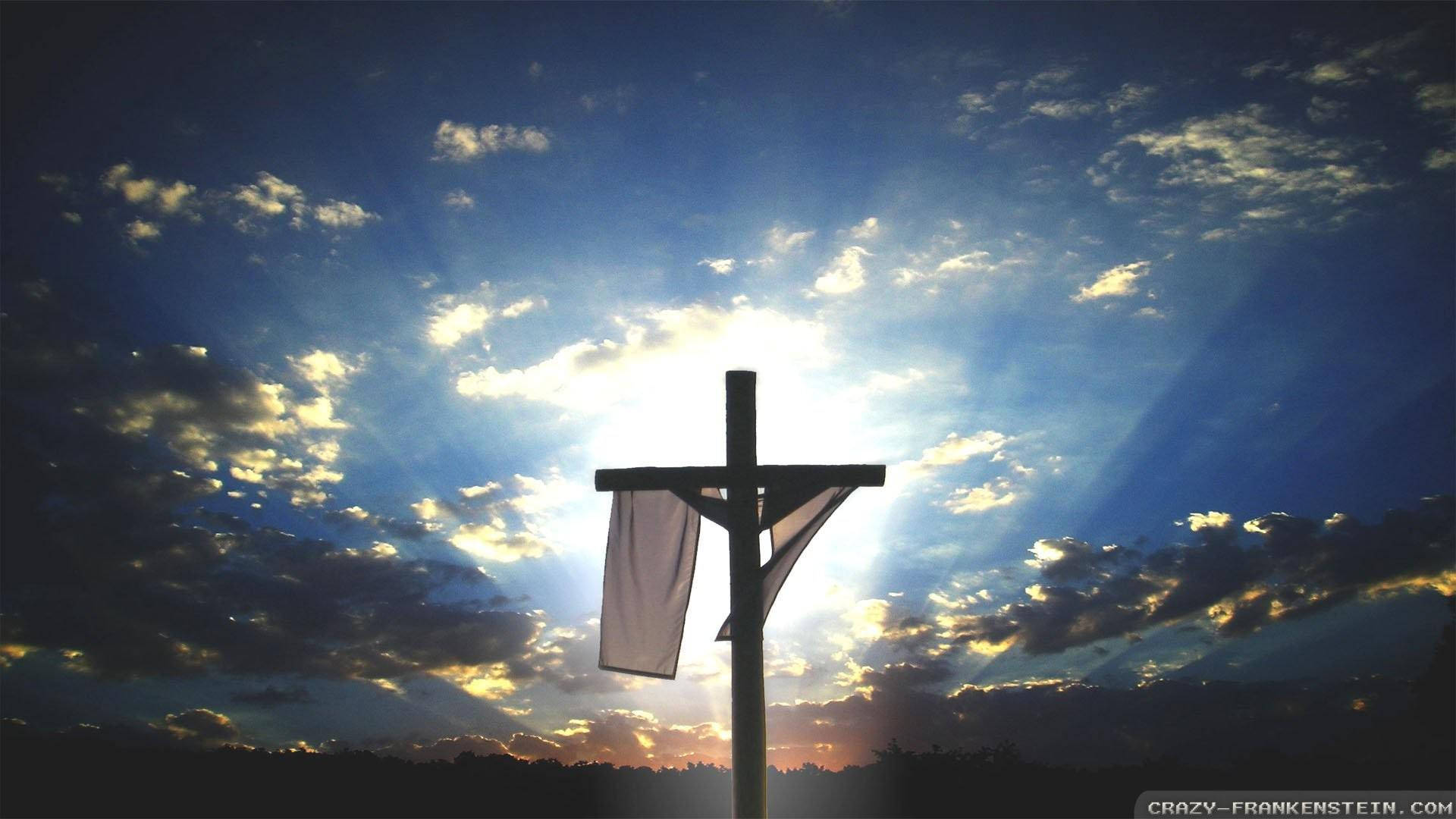 gold sunset, wooden cross, draped cloth, Full HD Desktop Wallpaper