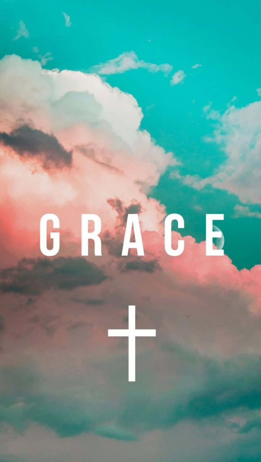Cool Cross, pink and teal clouds, bold white text, HD Phone Wallpaper
