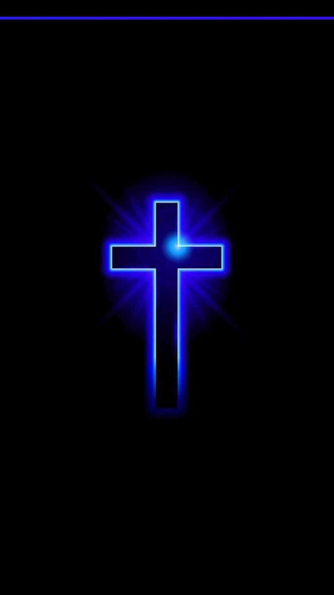 cute cross, glowing blue neon cross, pitch black background, Full HD Phone Wallpaper