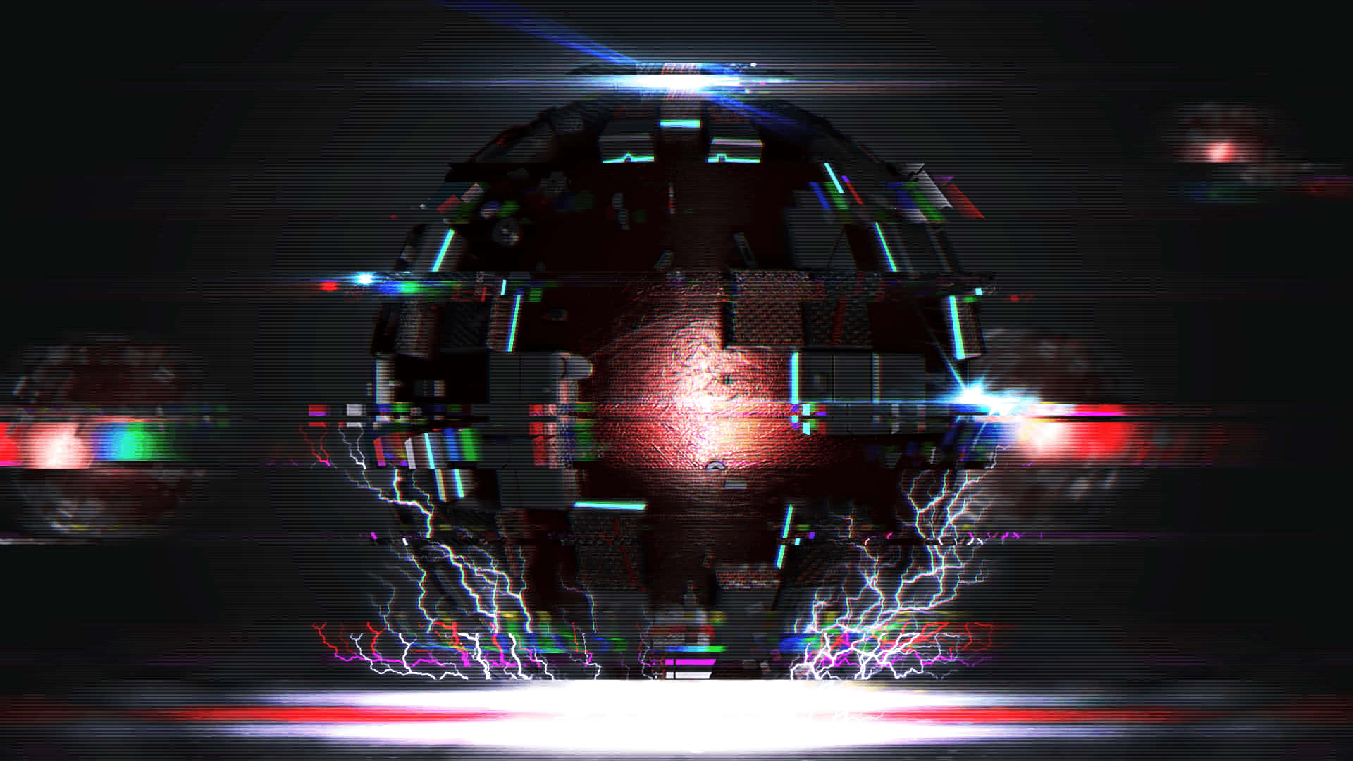 glitchy background, fractured digital sphere, neon lights, Full HD Desktop Wallpaper