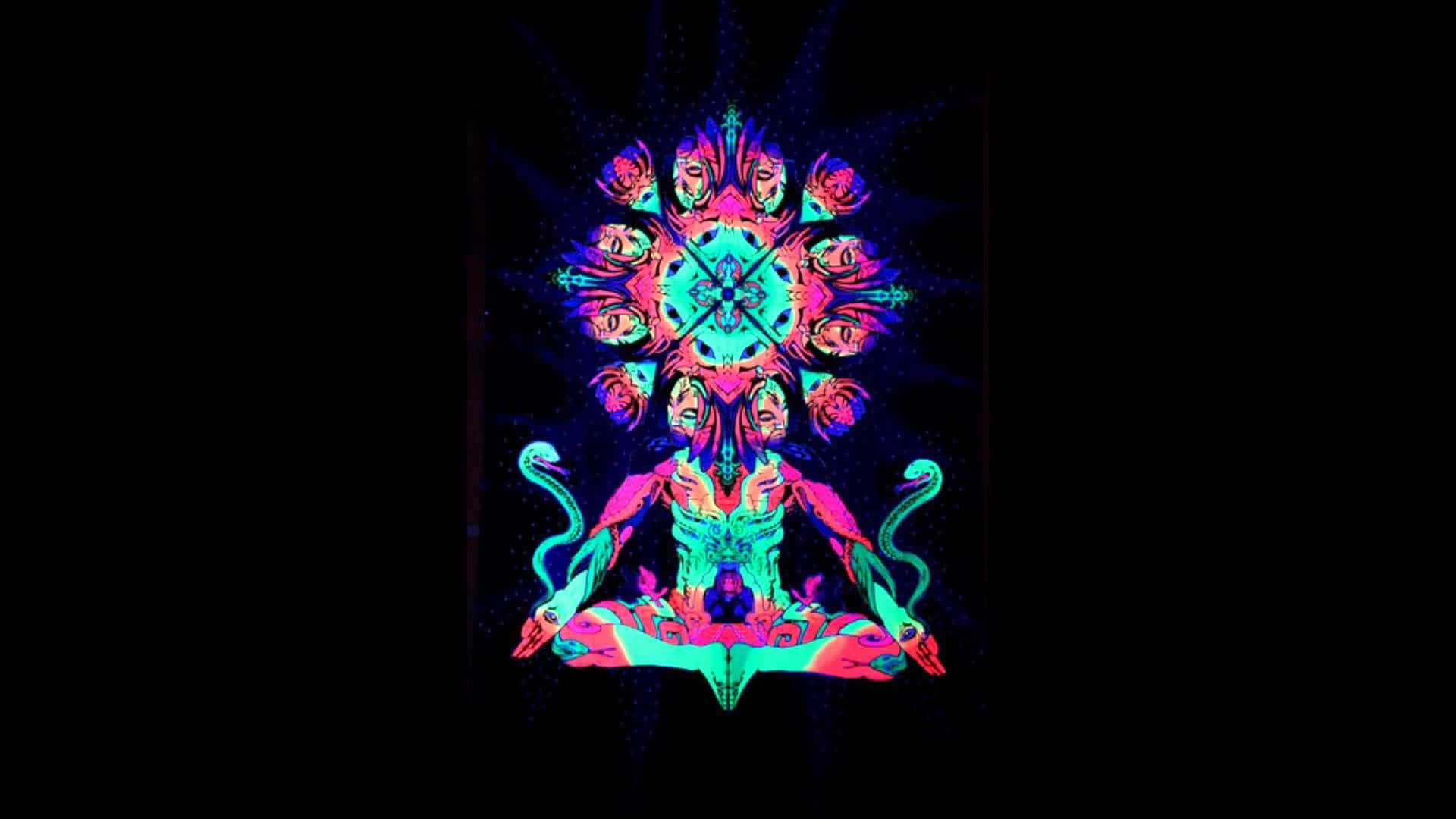 neon psychedelic figure, glowing faces, serpents, Full HD Desktop Wallpaper