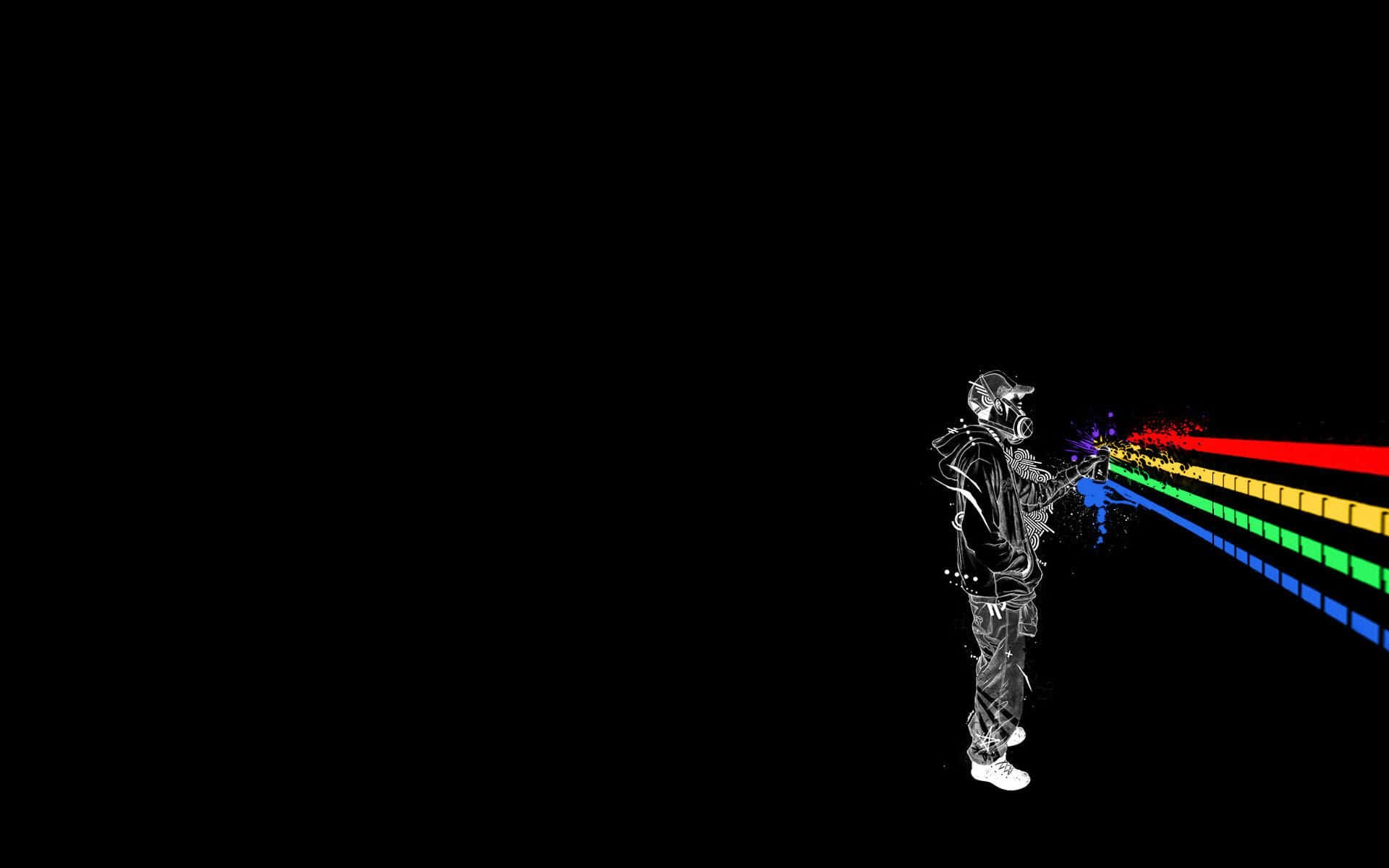white line-art figure, gas mask, vibrant rainbow beams, Full HD Desktop Wallpaper