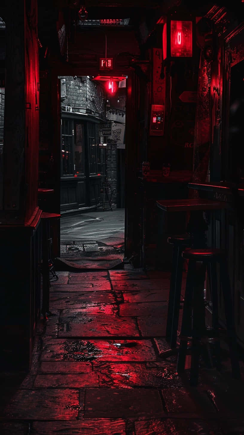 nocturnal alleyway glow, red neon light, wet alleyway, HD Phone Wallpaper