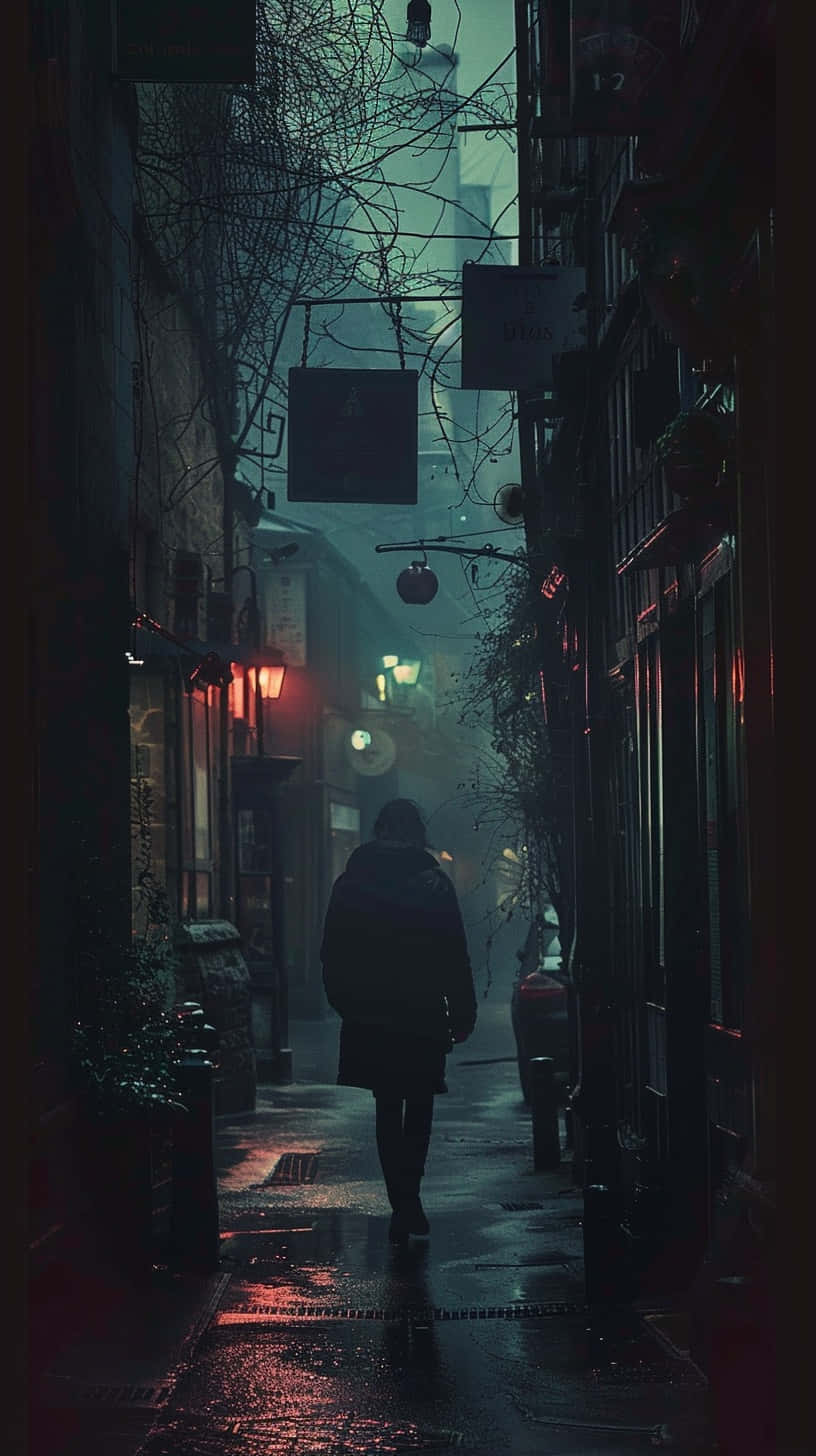 mysterious nighttime alley walk, narrow misty alleyway, wet pavement, HD Phone Wallpaper